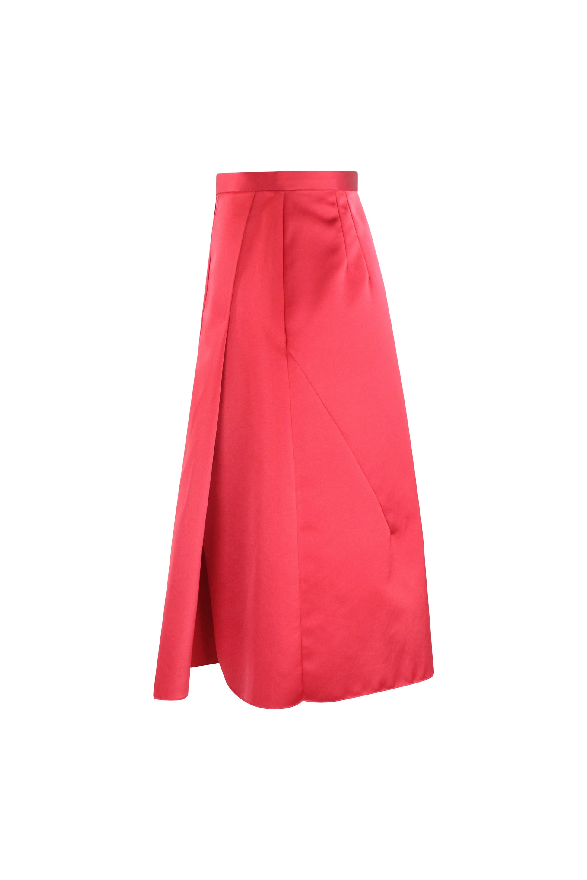 Red satin pleated midi skirt FW2019