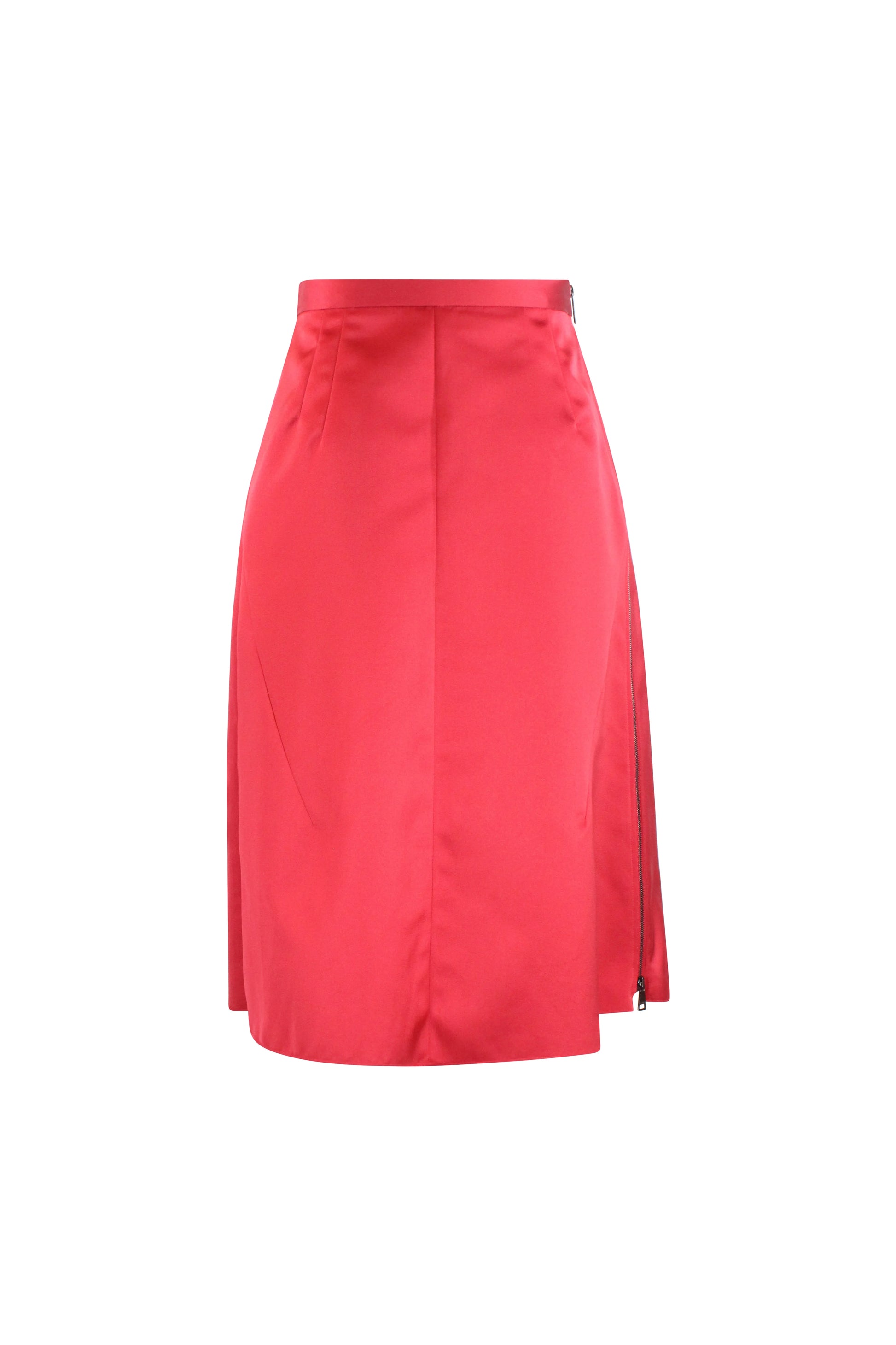 Red satin pleated midi skirt FW2019