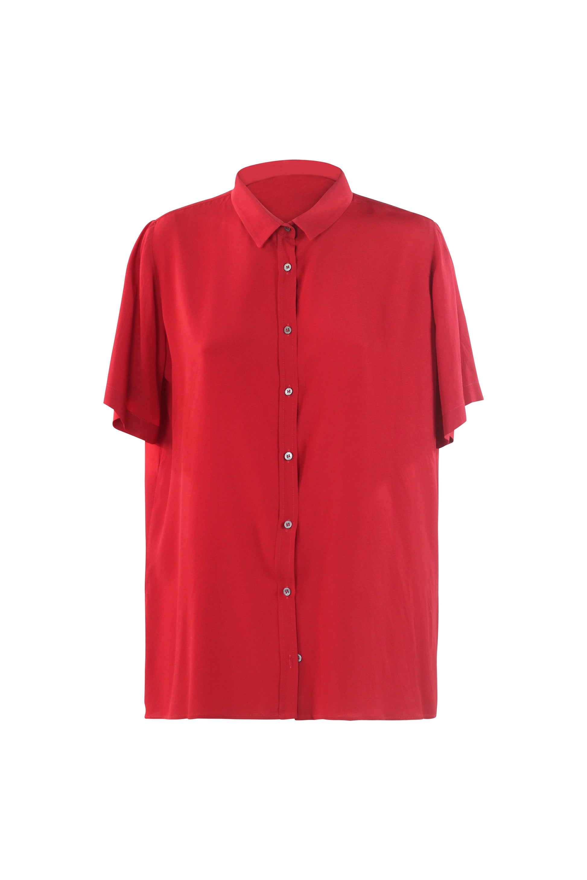 Red Silk Boxy Shirt