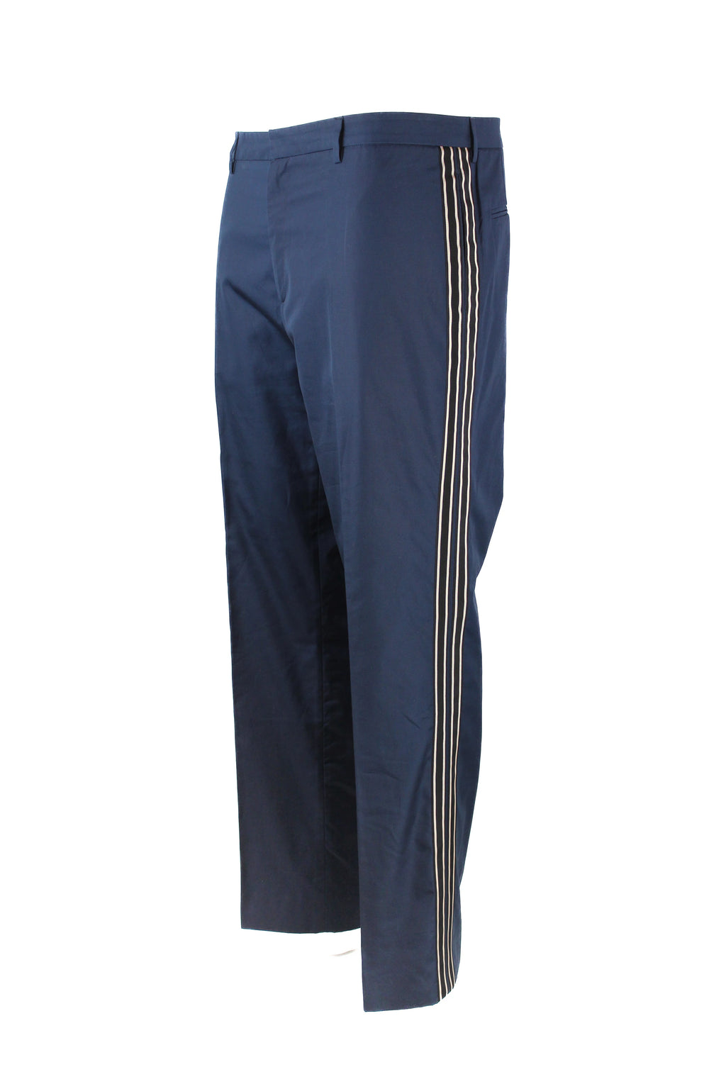 Navy Cotton Side-Stripe Tailored Trousers