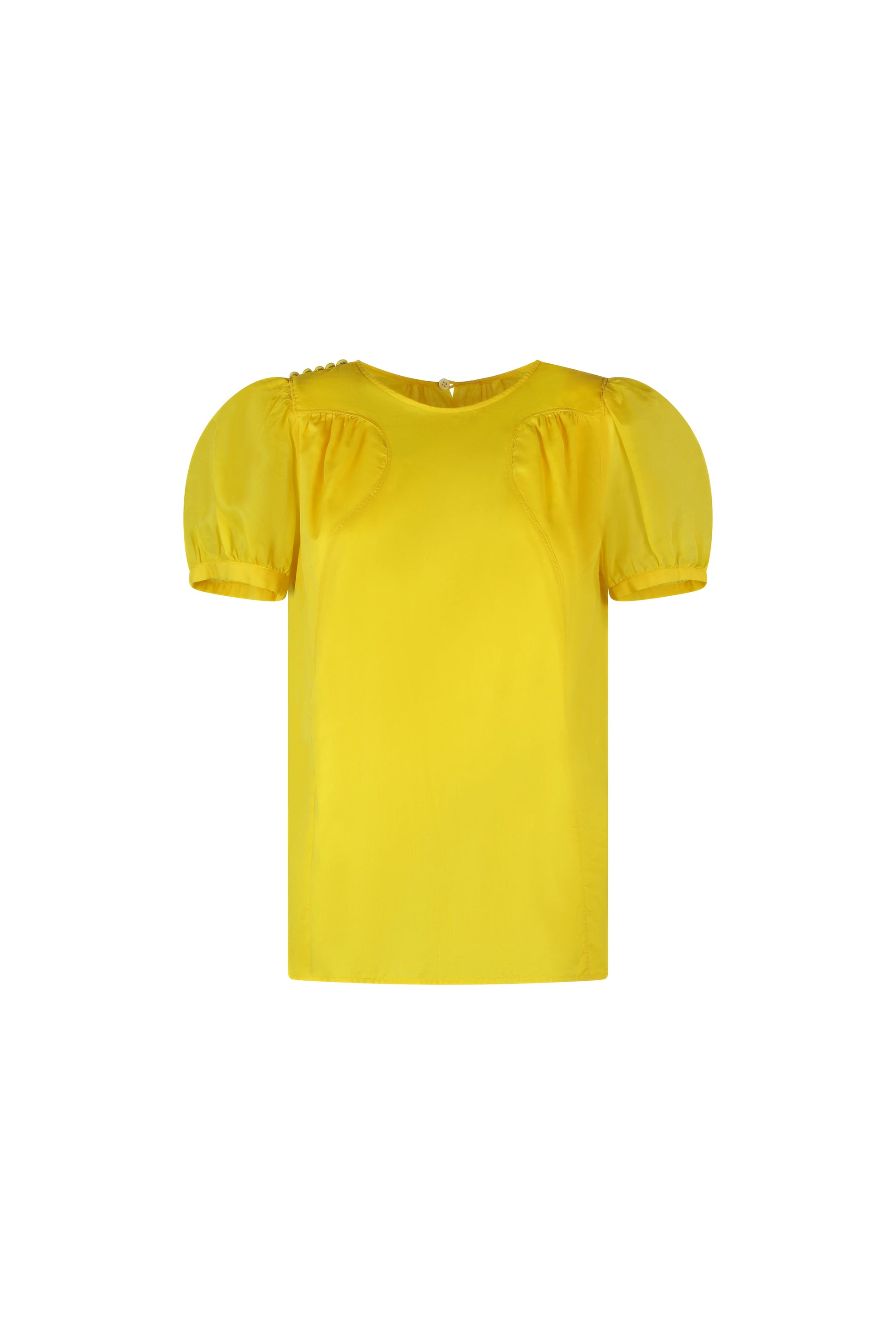 Yellow Cotton Short-Sleeve Shirt with Puff Sleeves