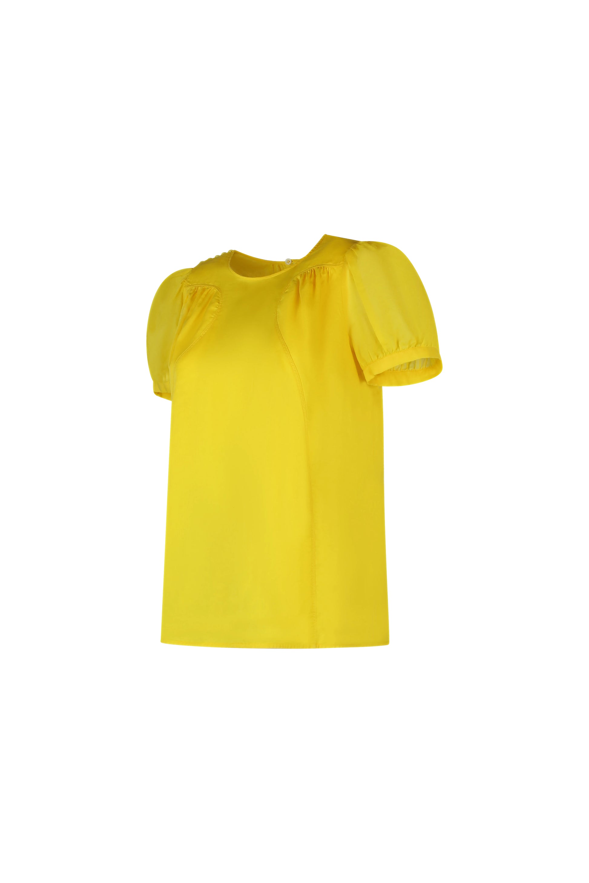 Yellow Cotton Short-Sleeve Shirt with Puff Sleeves