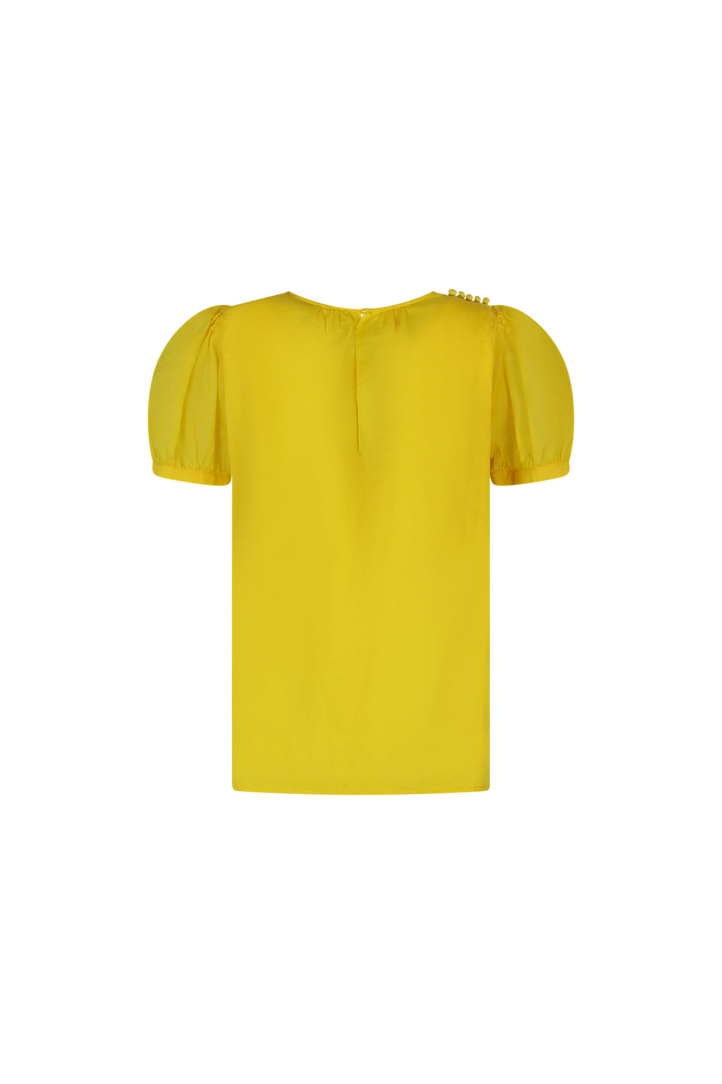 Yellow Cotton Short-Sleeve Shirt with Puff Sleeves