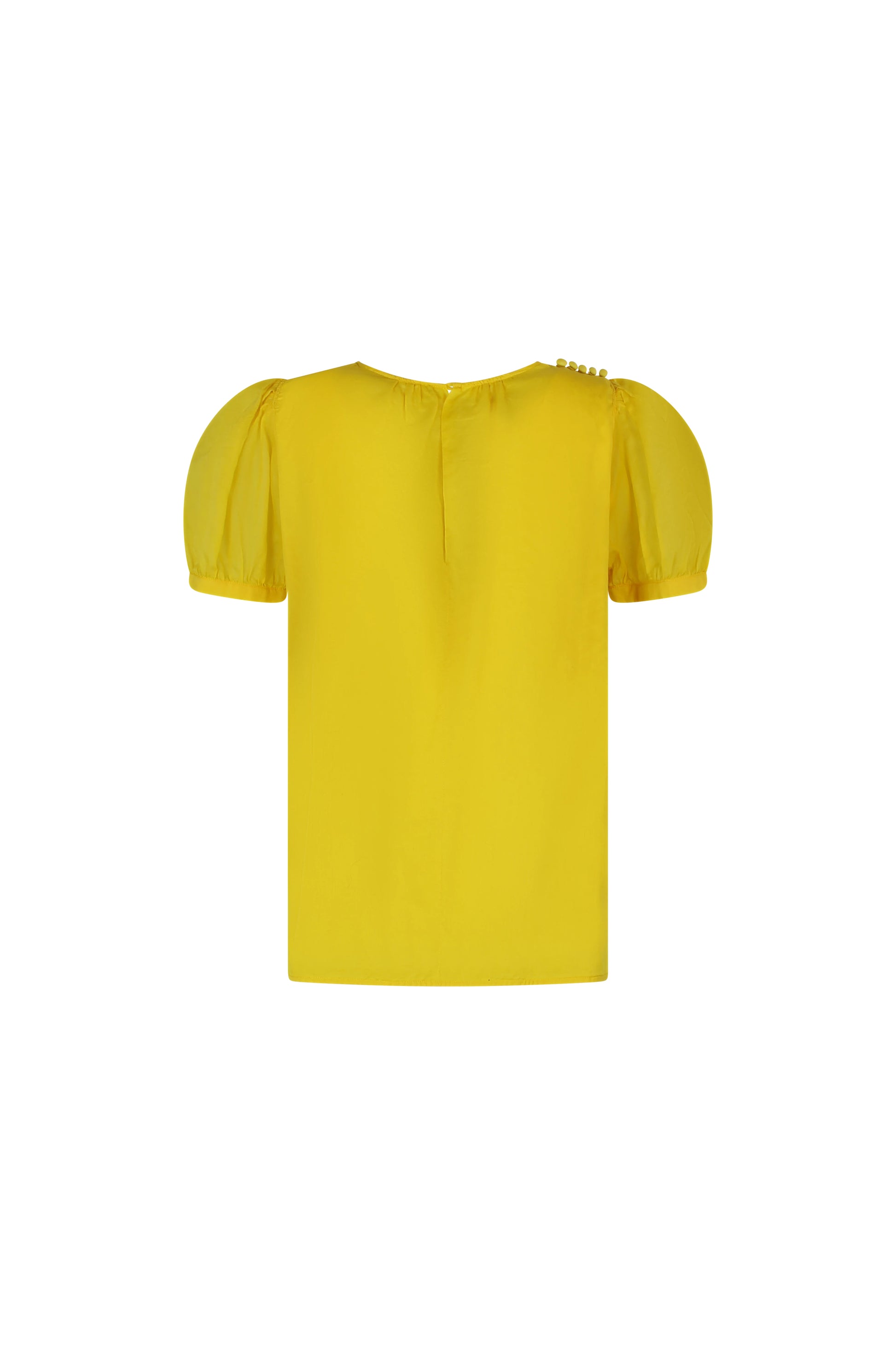 Yellow Cotton Short-Sleeve Shirt with Puff Sleeves