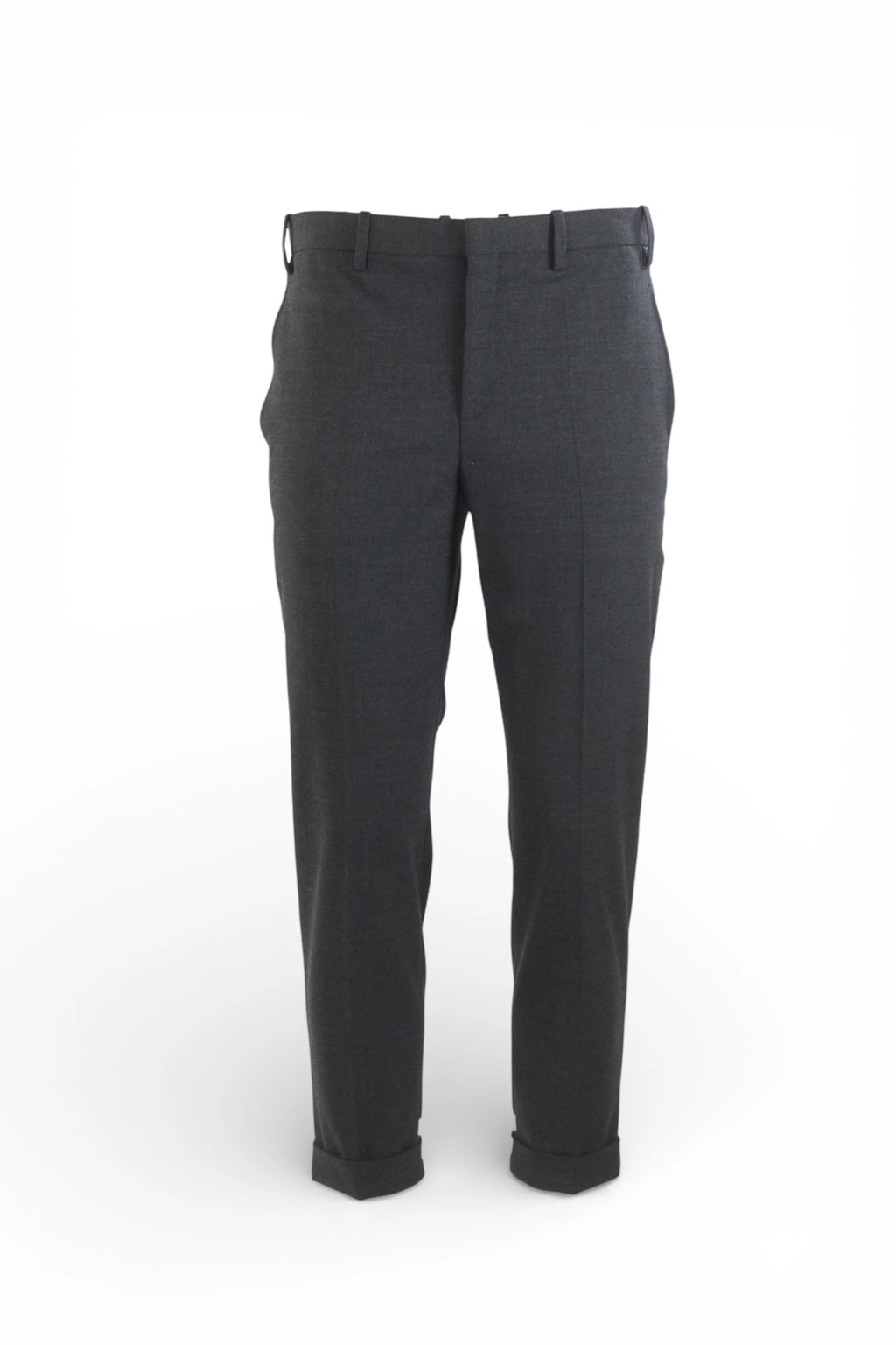 Tapered Grey Wool Trousers with Cuff Detail
