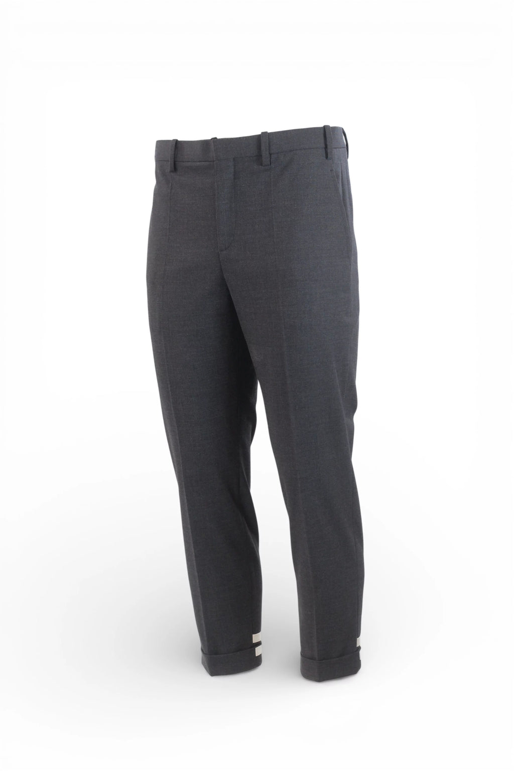 Tapered Grey Wool Trousers with Cuff Detail