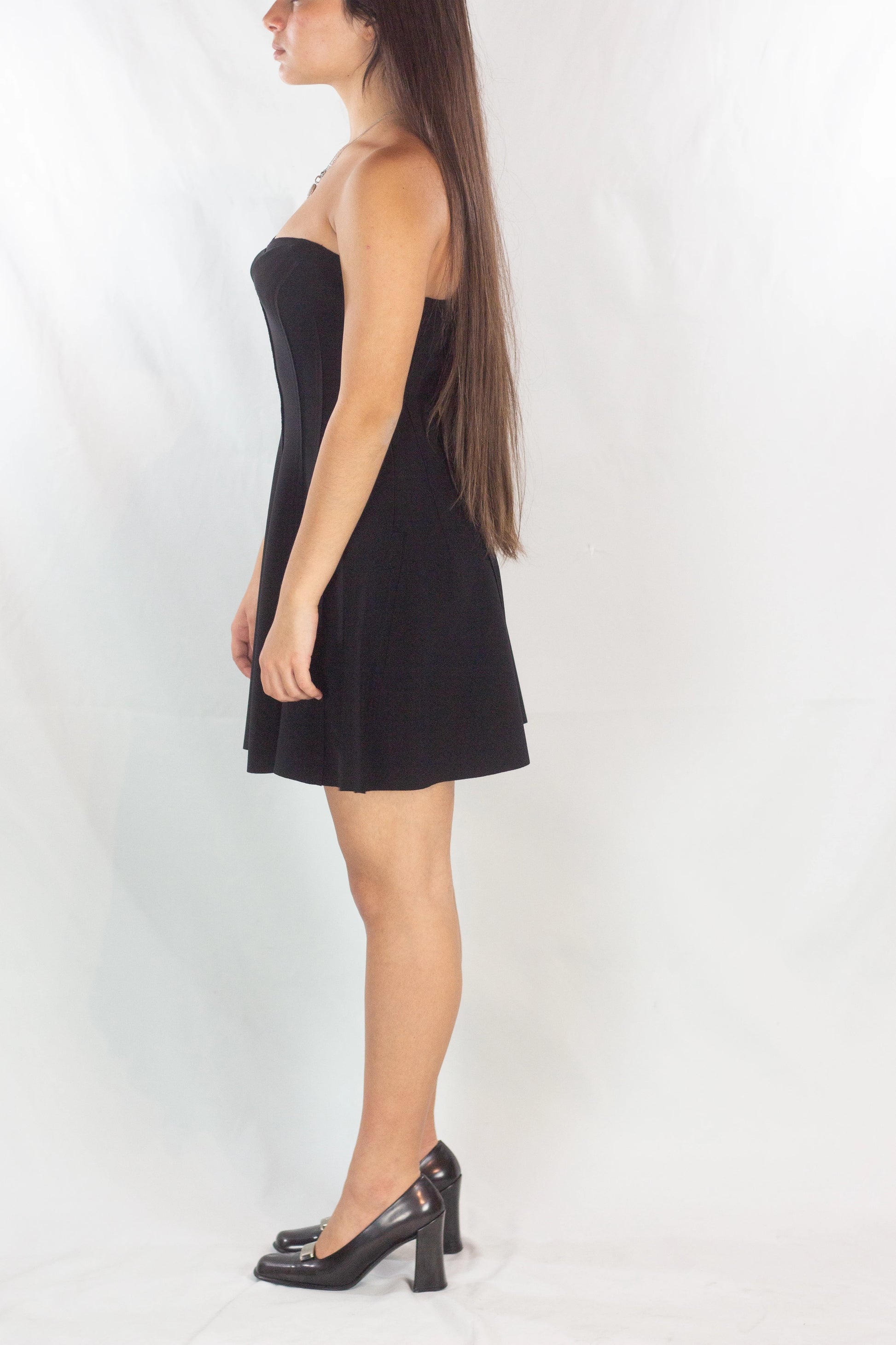 Black Lycra Strapless Sweetheart Mini Dress