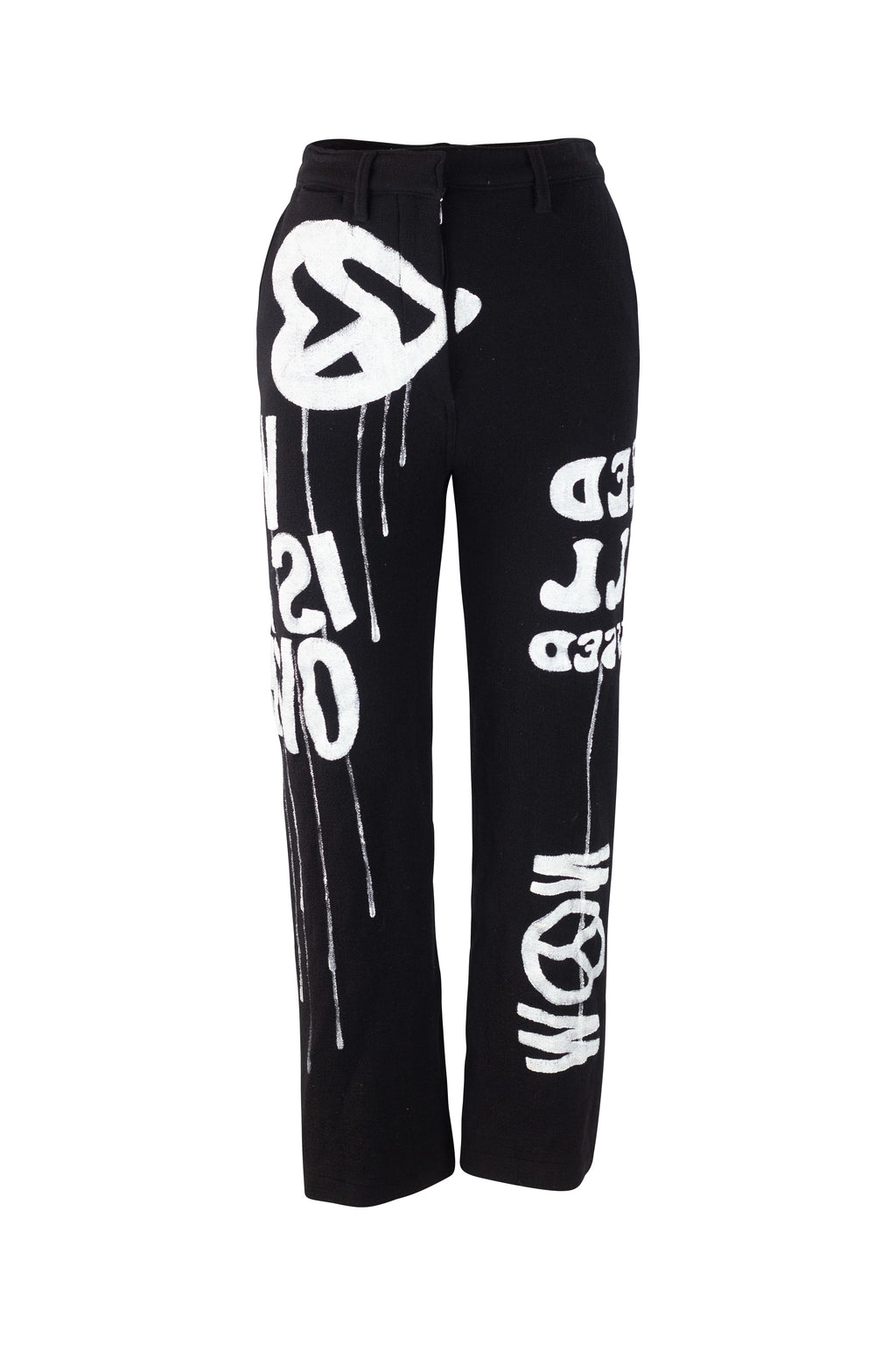 Jeans-Inspired Trousers with White Graffiti Print FW2015