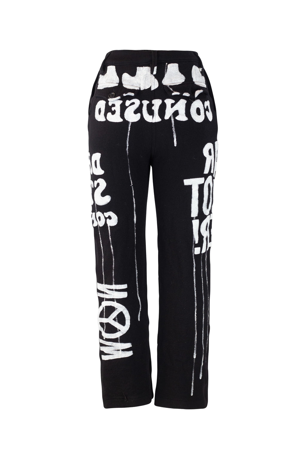 Jeans-Inspired Trousers with White Graffiti Print FW2015