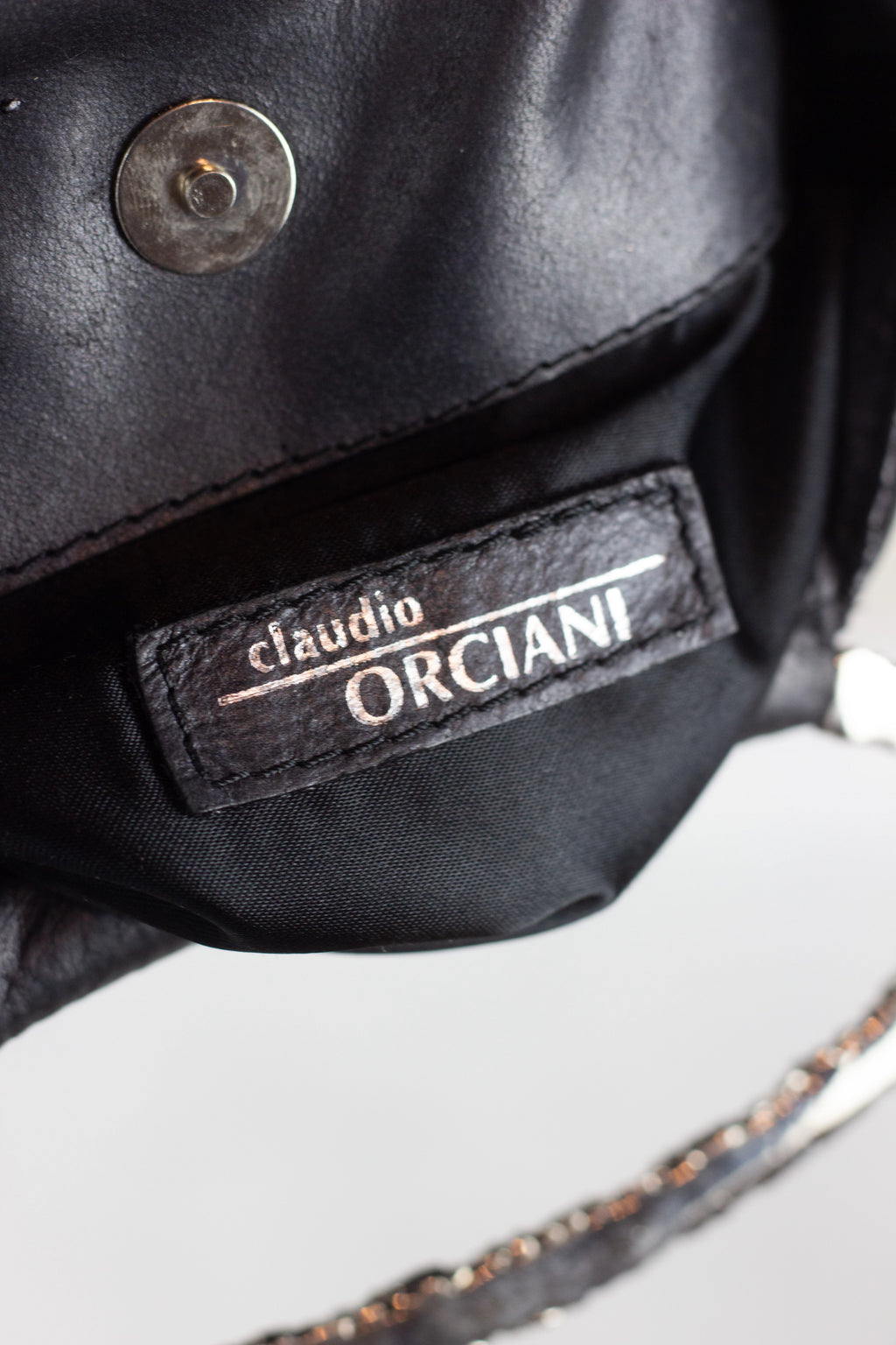 Black Leather Evening Bag with Gem-Embellished Metal Handles