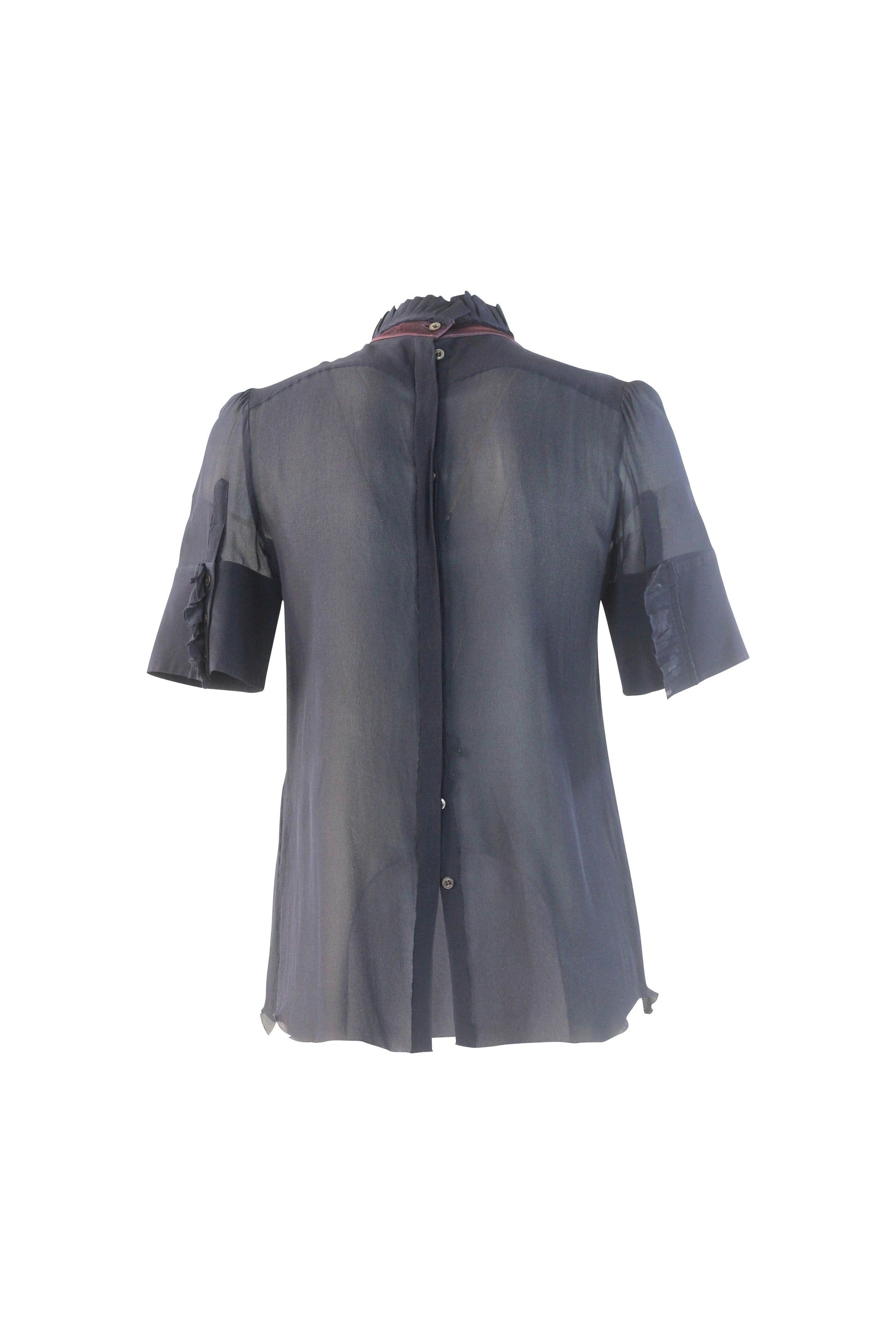 Navy Silk Ruched Blouse