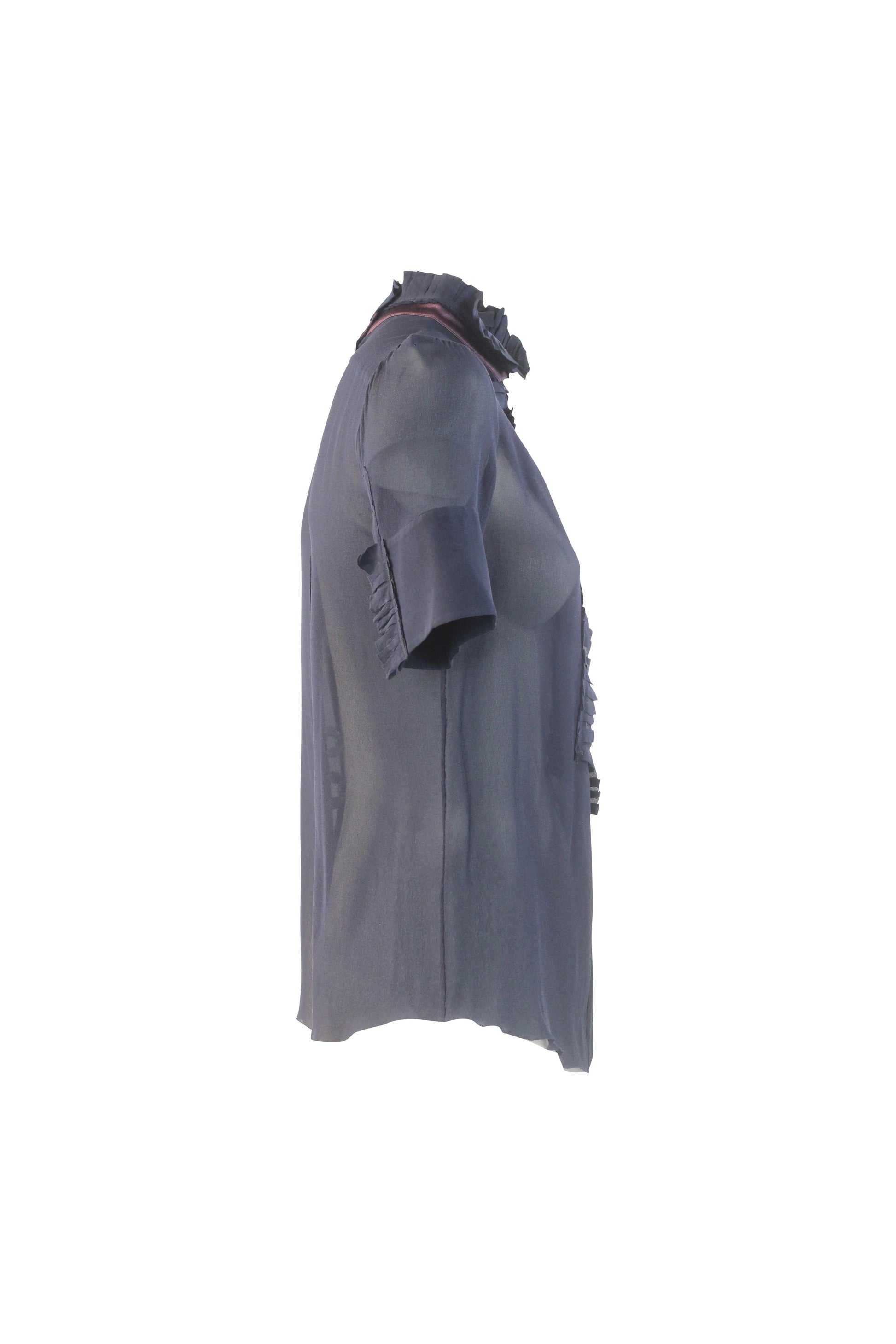 Navy Silk Ruched Blouse