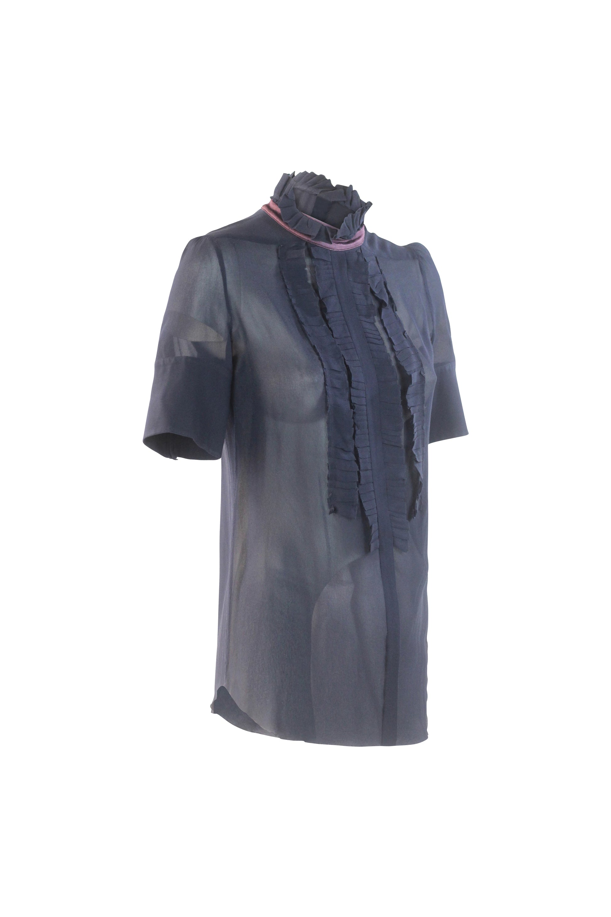 Navy Silk Ruched Blouse