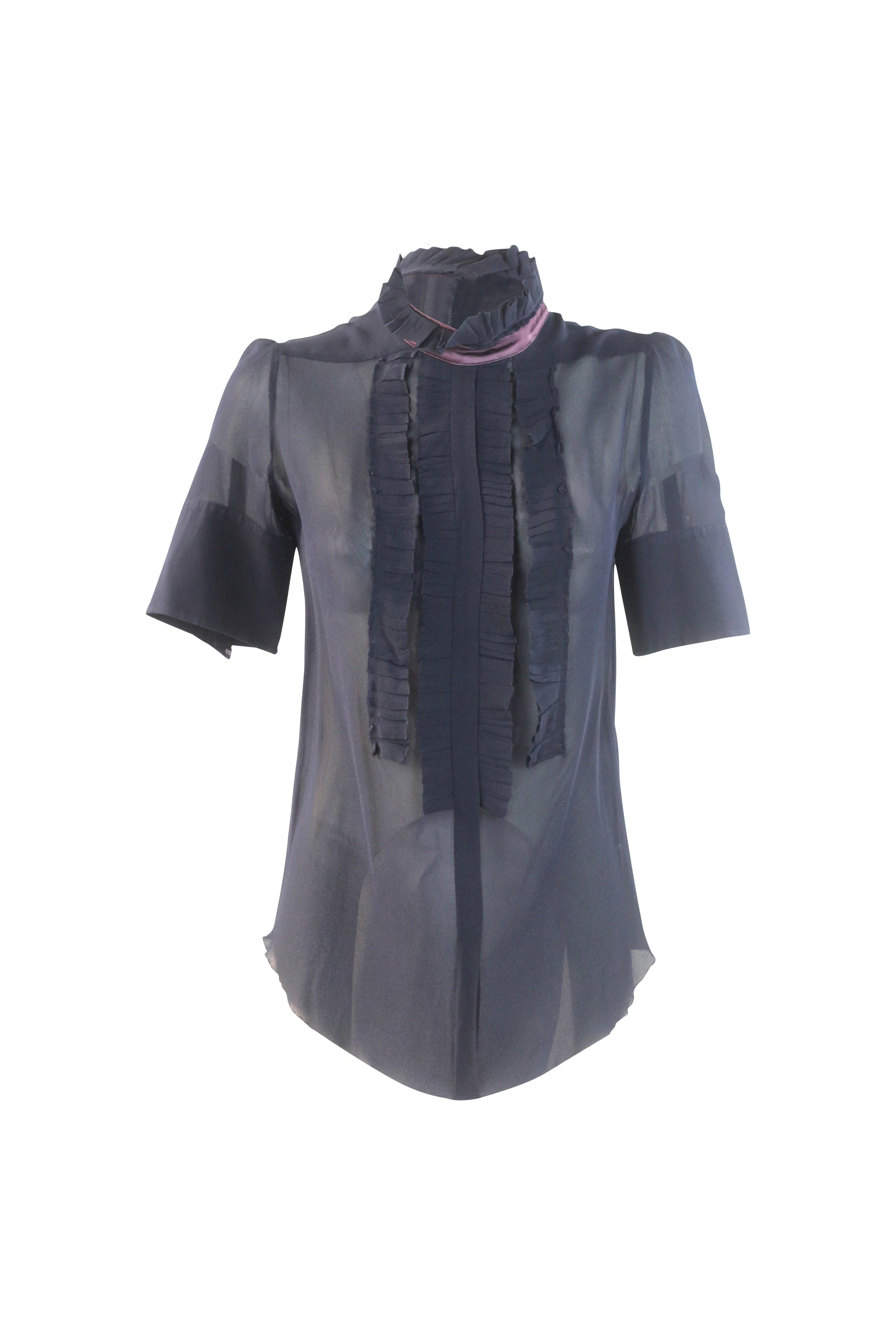 Navy Silk Ruched Blouse