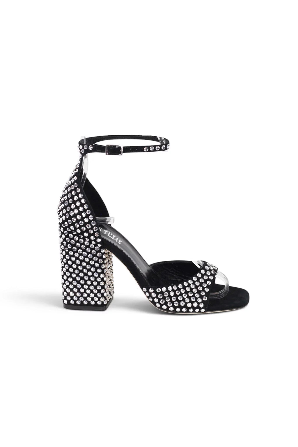 Crystal-Embellished Block Heel Sandal