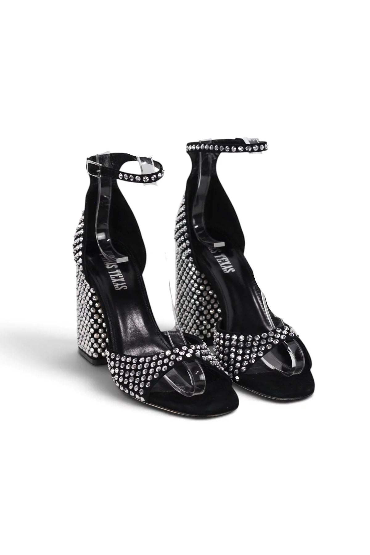 Crystal-Embellished Block Heel Sandal