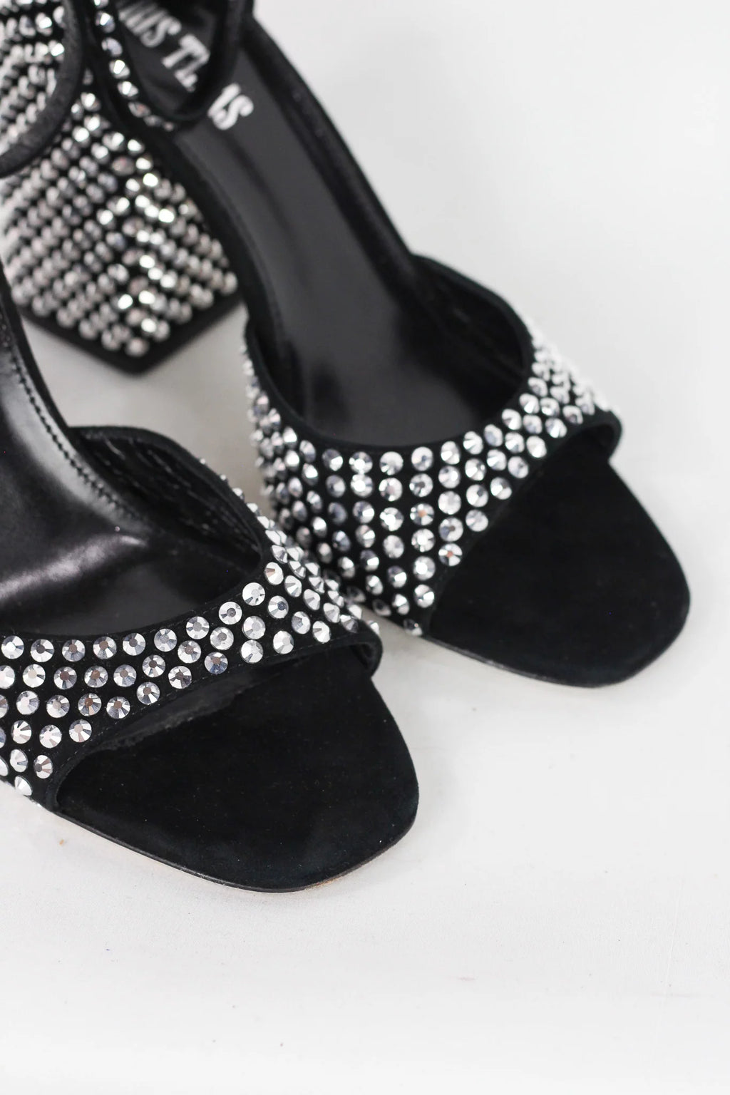 Crystal-Embellished Block Heel Sandal