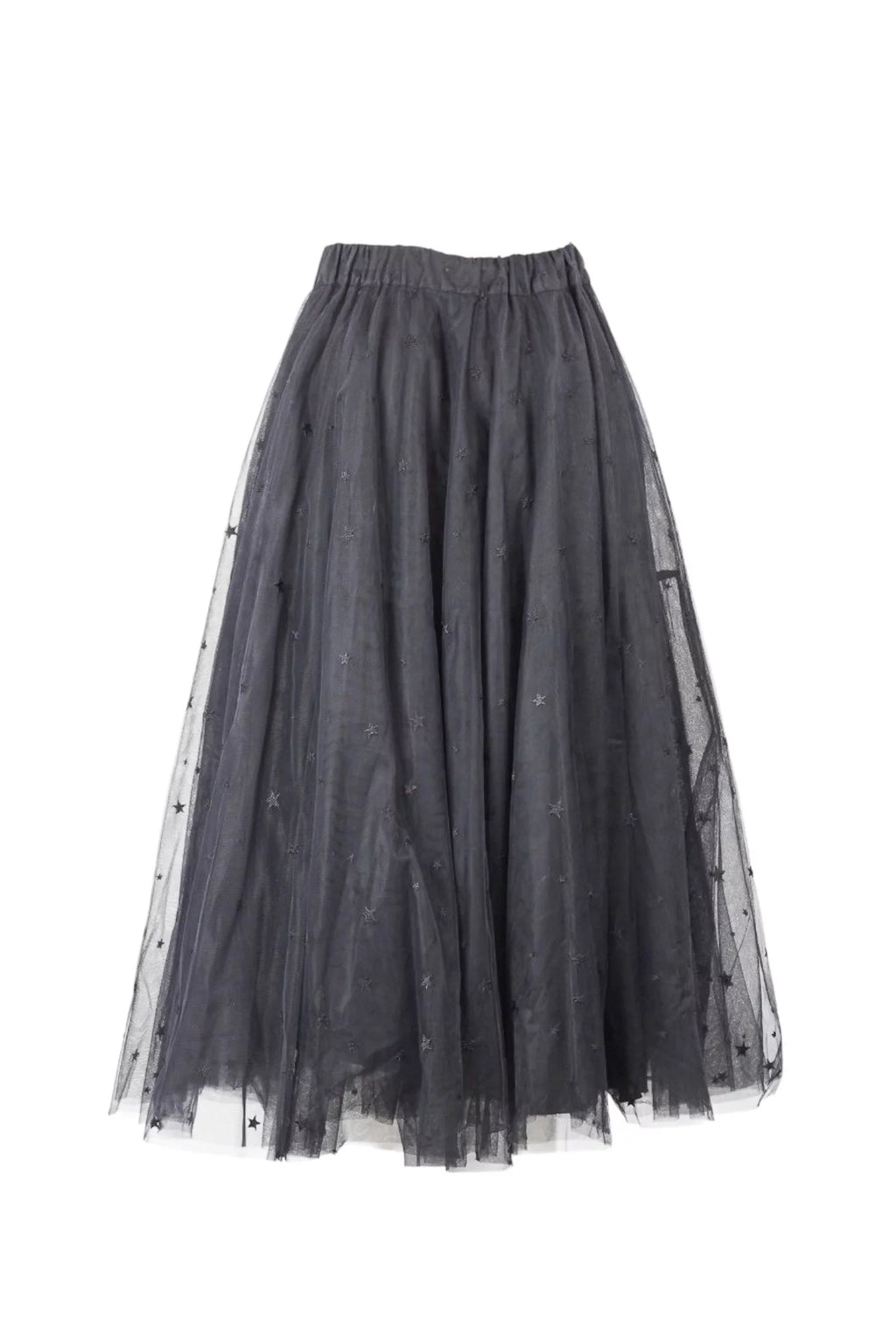 Star-Embroidered Tulle Midi Skirt