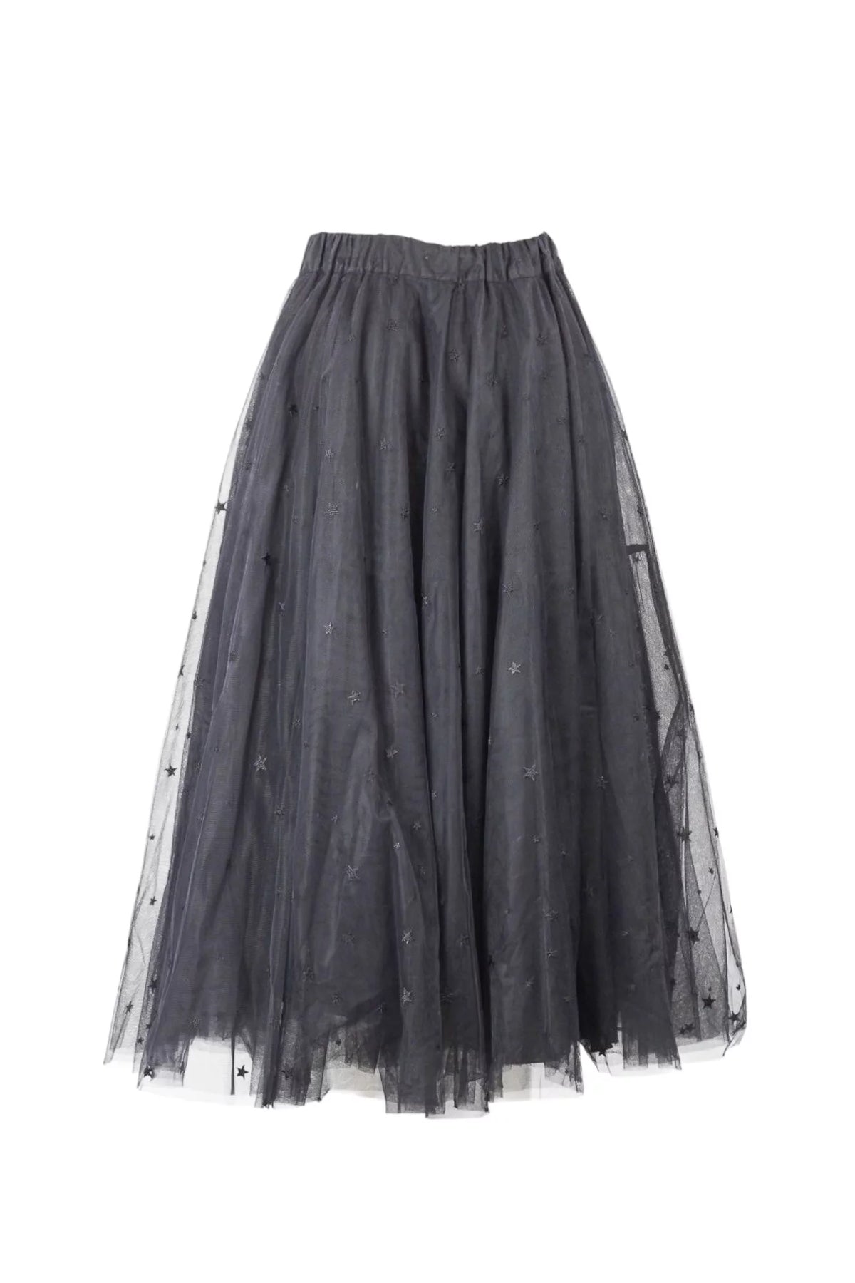 Star-Embroidered Tulle Midi Skirt
