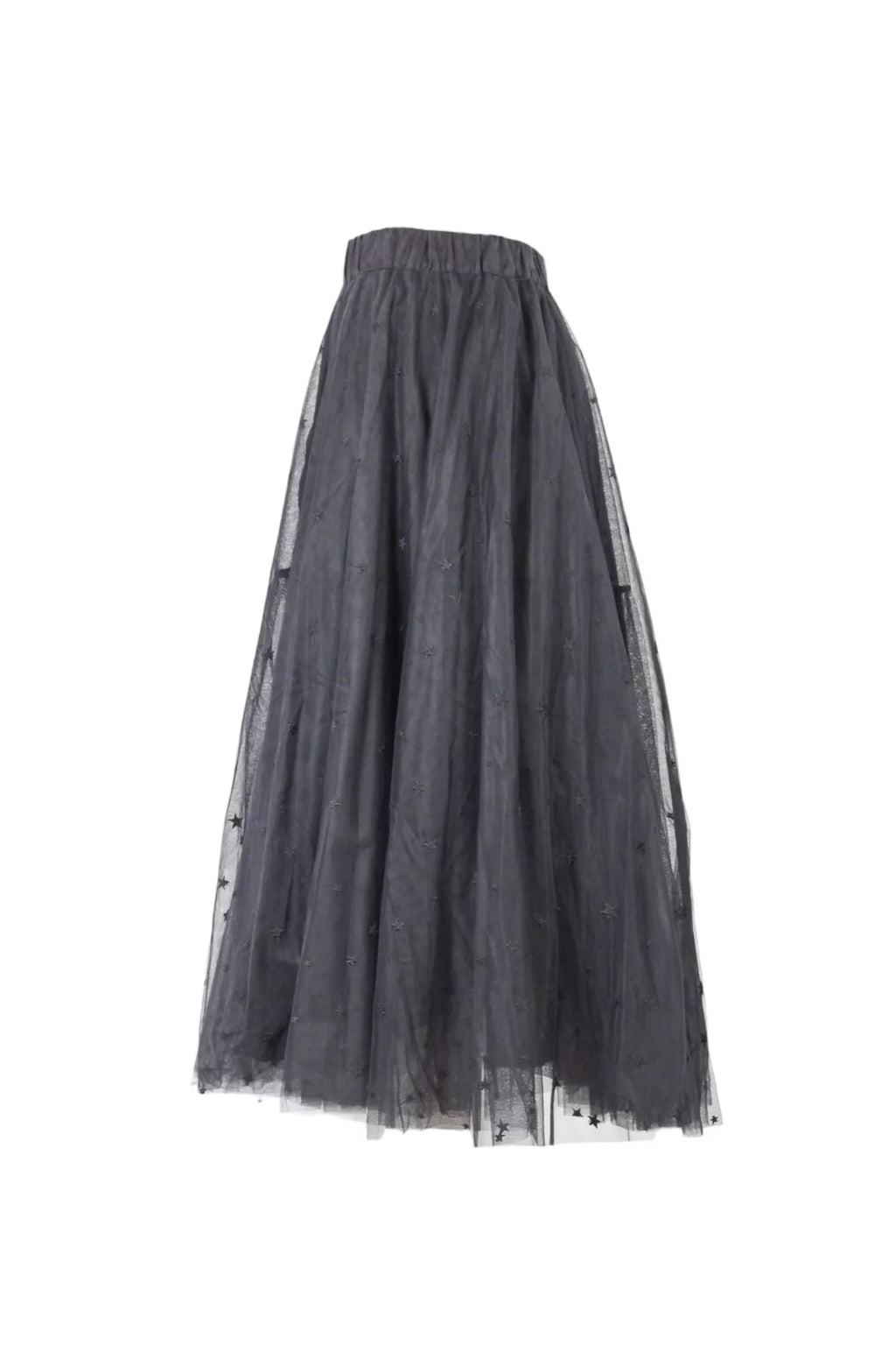 Star-Embroidered Tulle Midi Skirt