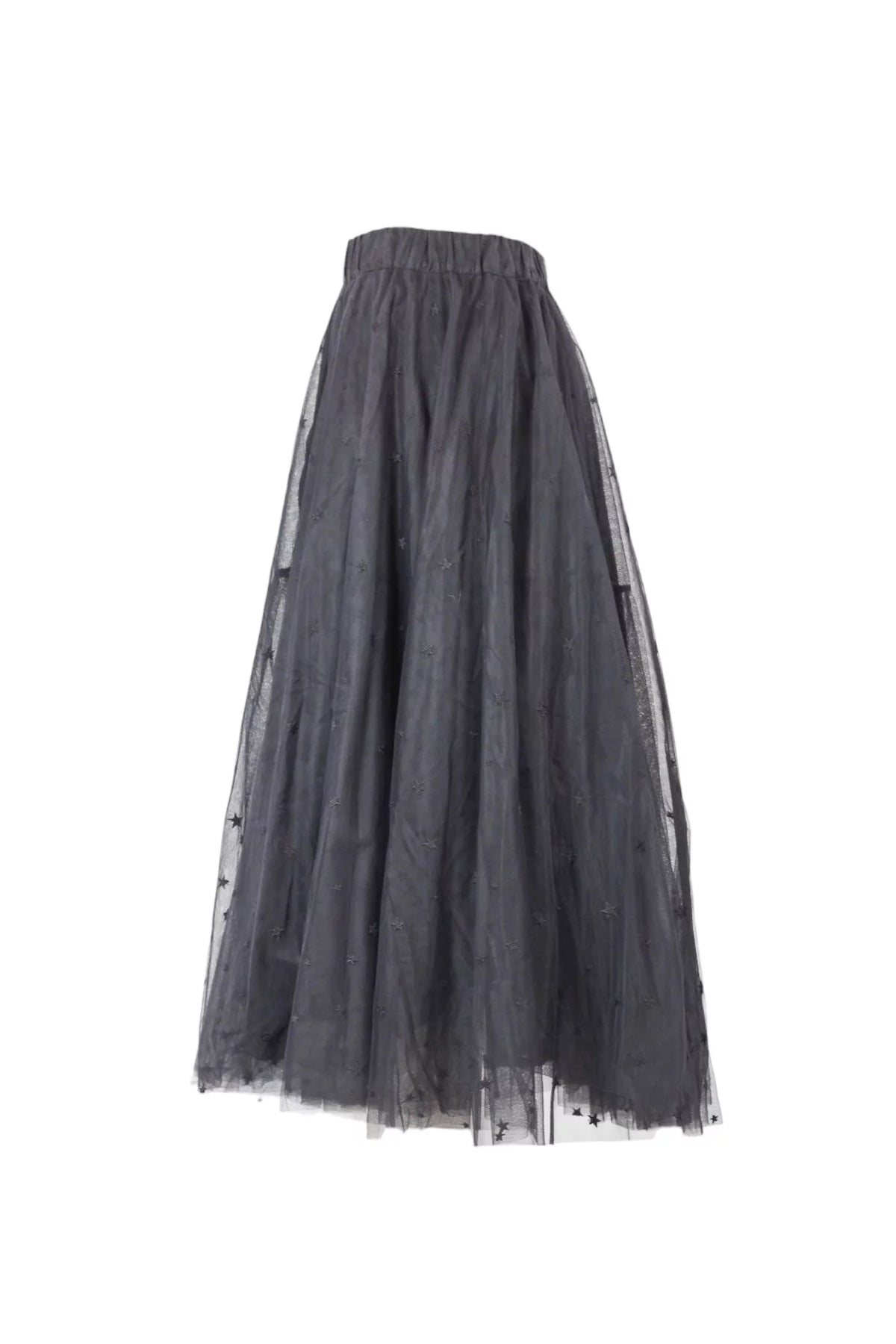 Star-Embroidered Tulle Midi Skirt