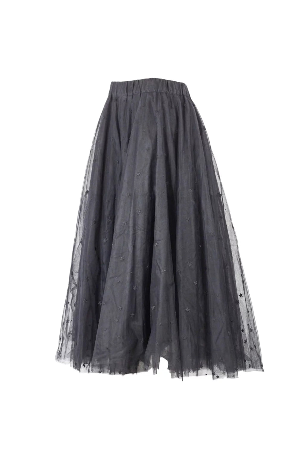 Star-Embroidered Tulle Midi Skirt