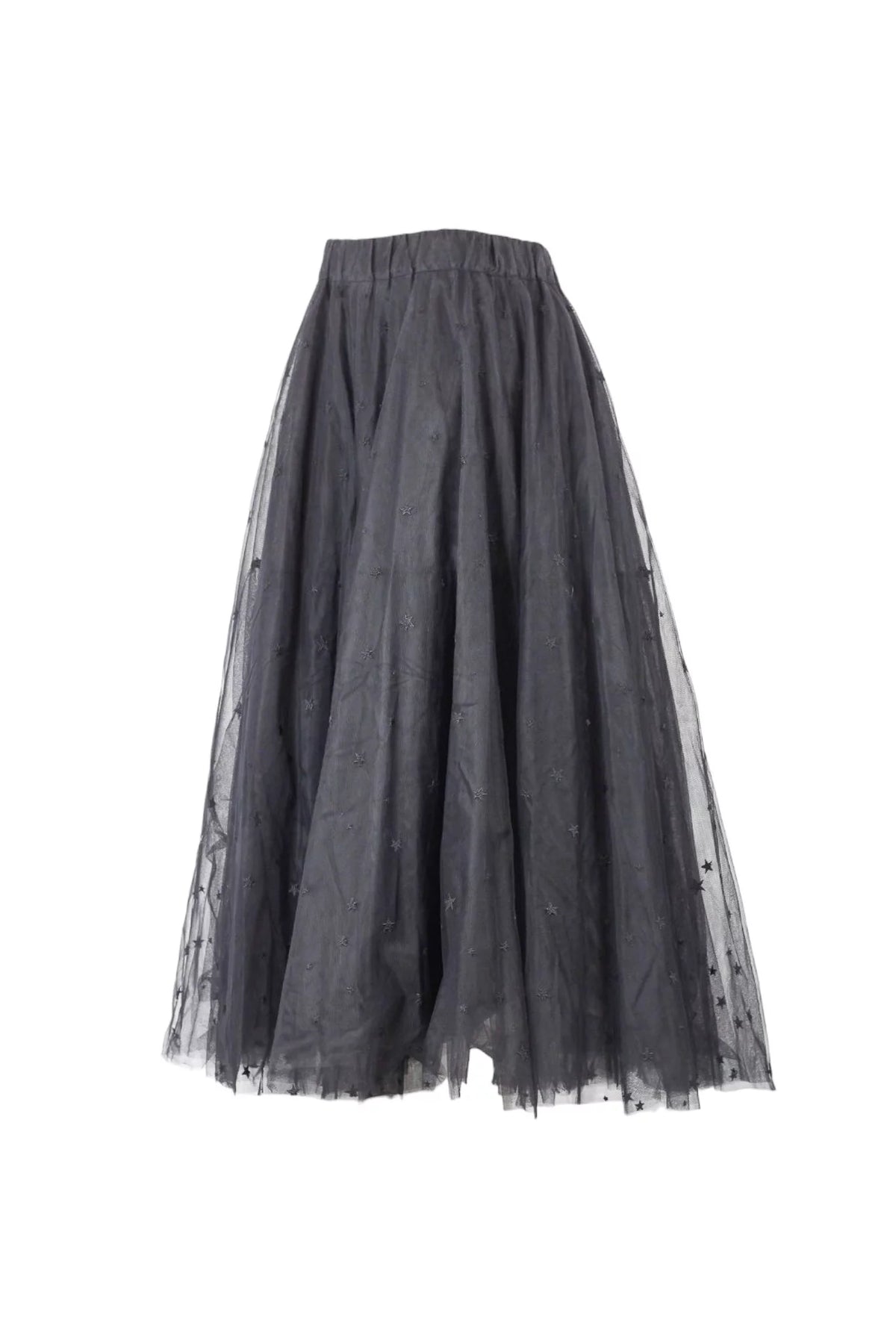 Star-Embroidered Tulle Midi Skirt