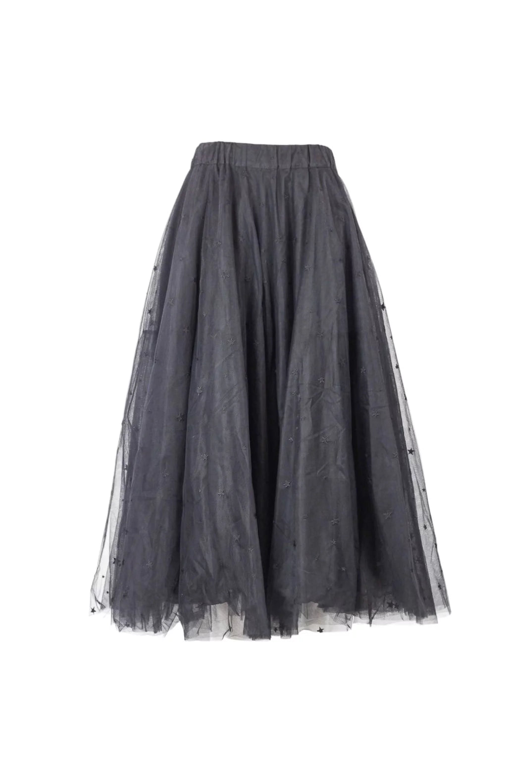 Star-Embroidered Tulle Midi Skirt