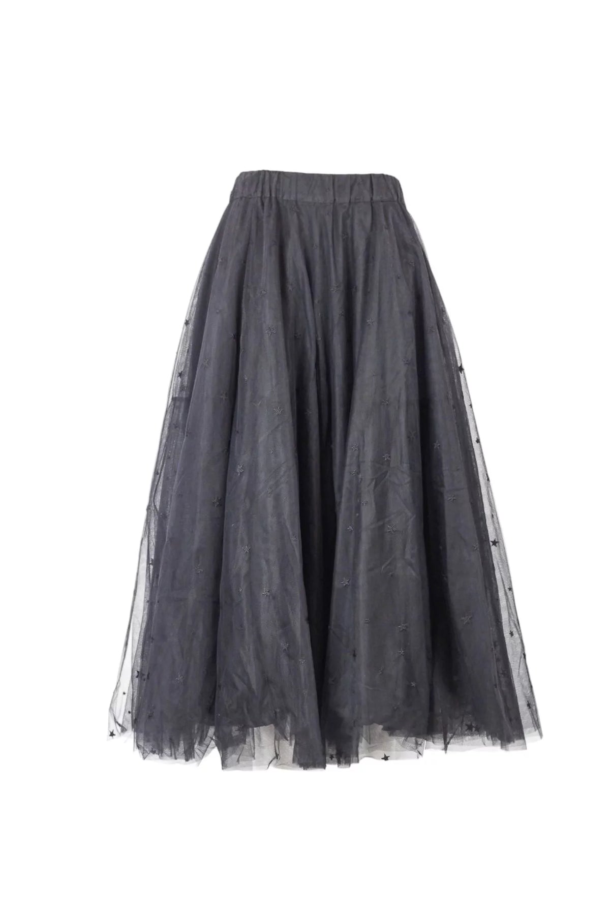 Star-Embroidered Tulle Midi Skirt
