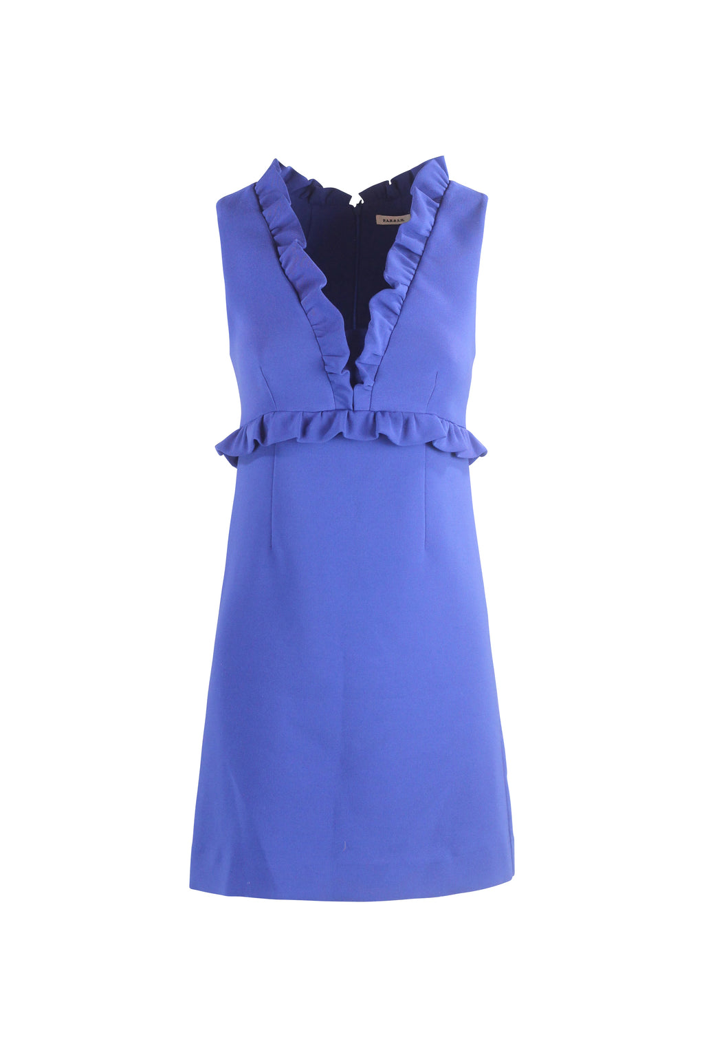 Electric Blue Sleeveless Dress with Ruched V-Neck