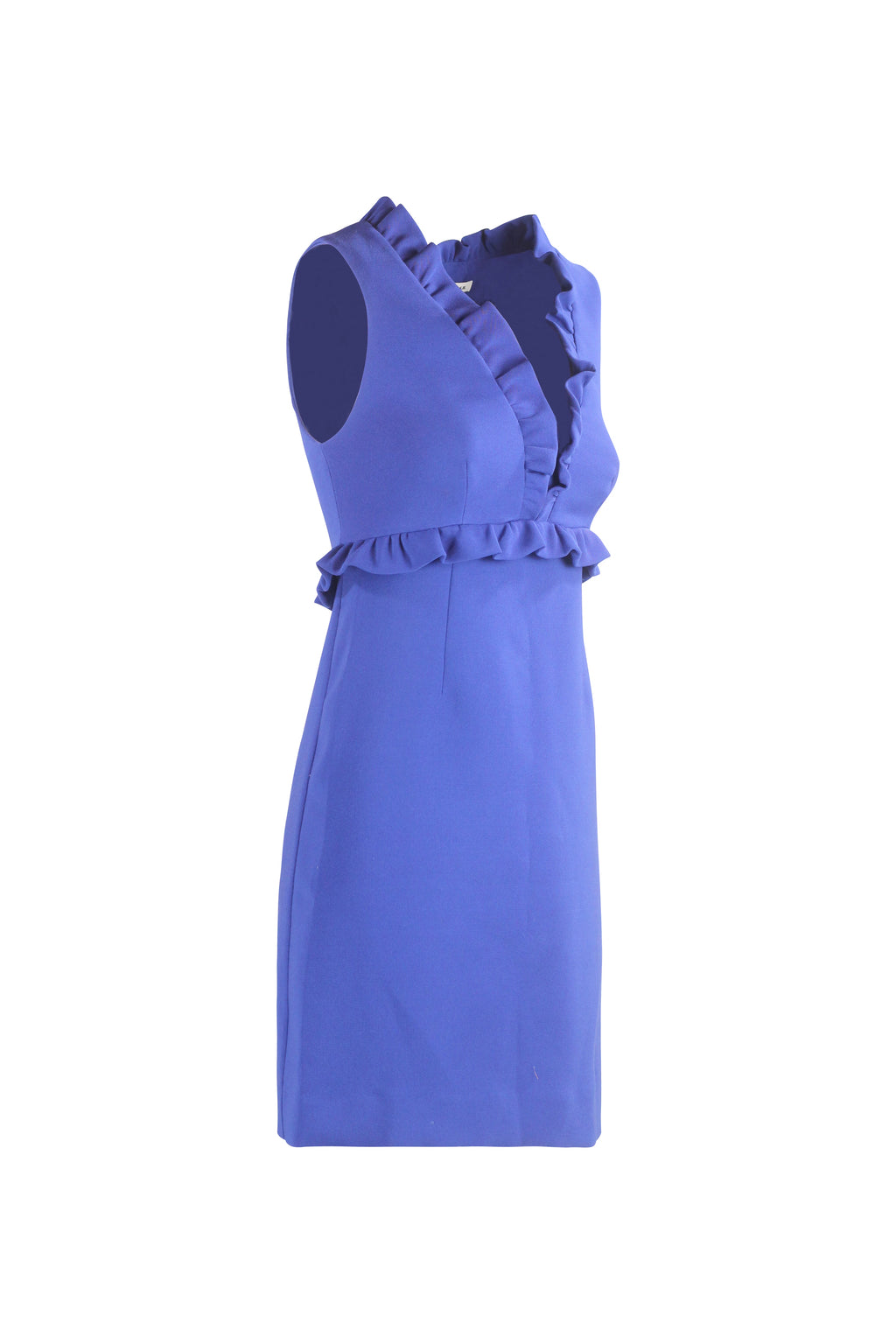 Electric Blue Sleeveless Dress with Ruched V-Neck