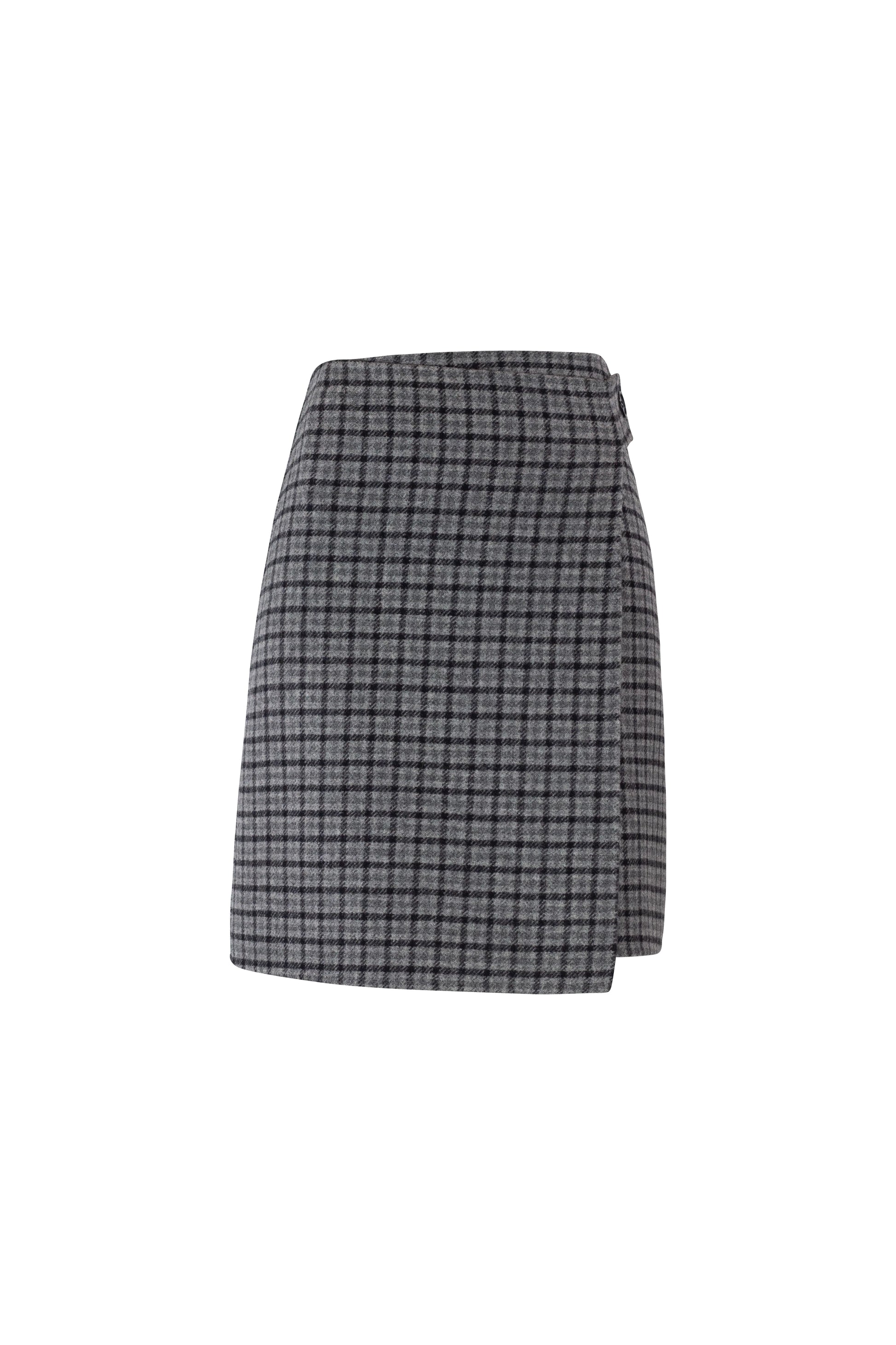 Check High-Waisted Wrap Mini Skirt
