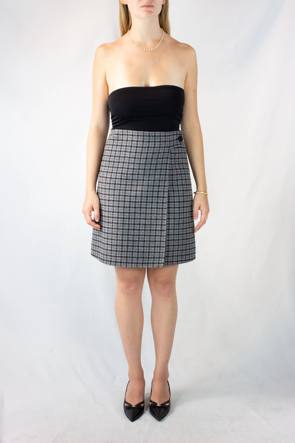 Check High-Waisted Wrap Mini Skirt