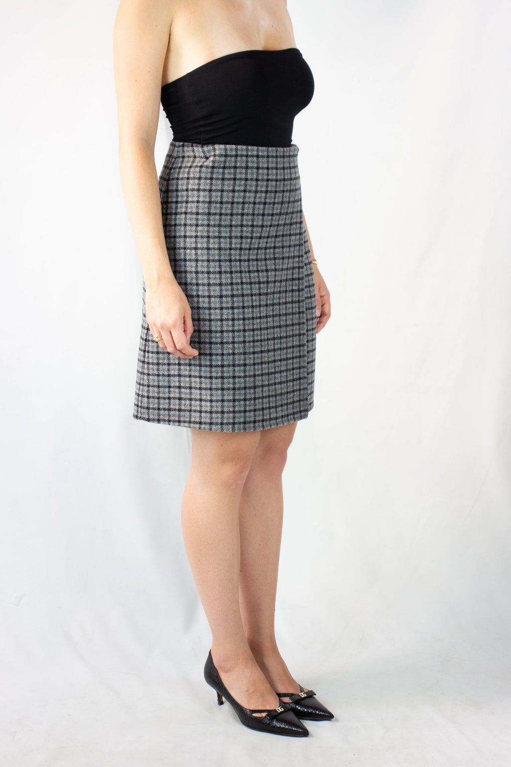 Check High-Waisted Wrap Mini Skirt