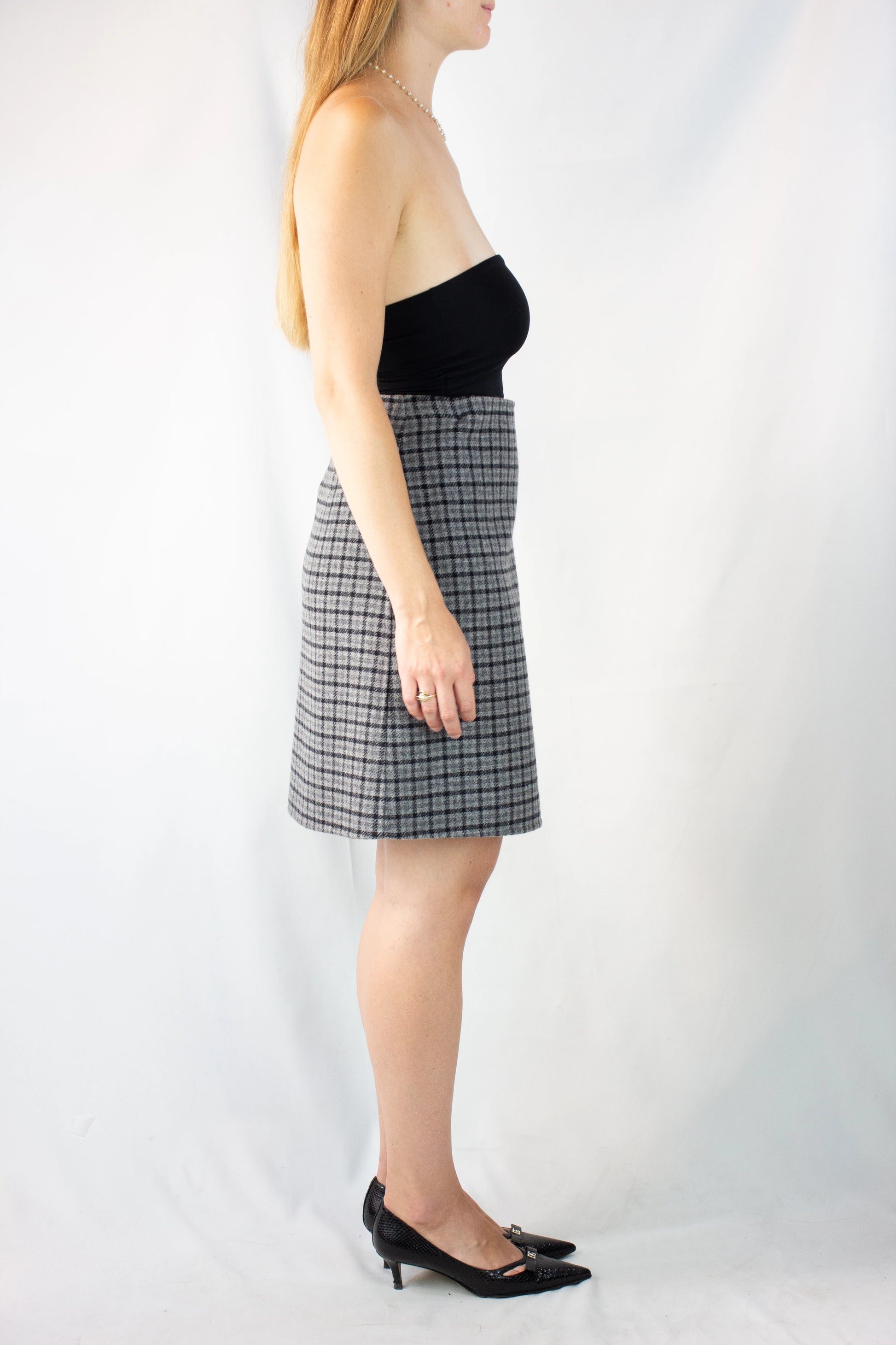 Check High-Waisted Wrap Mini Skirt