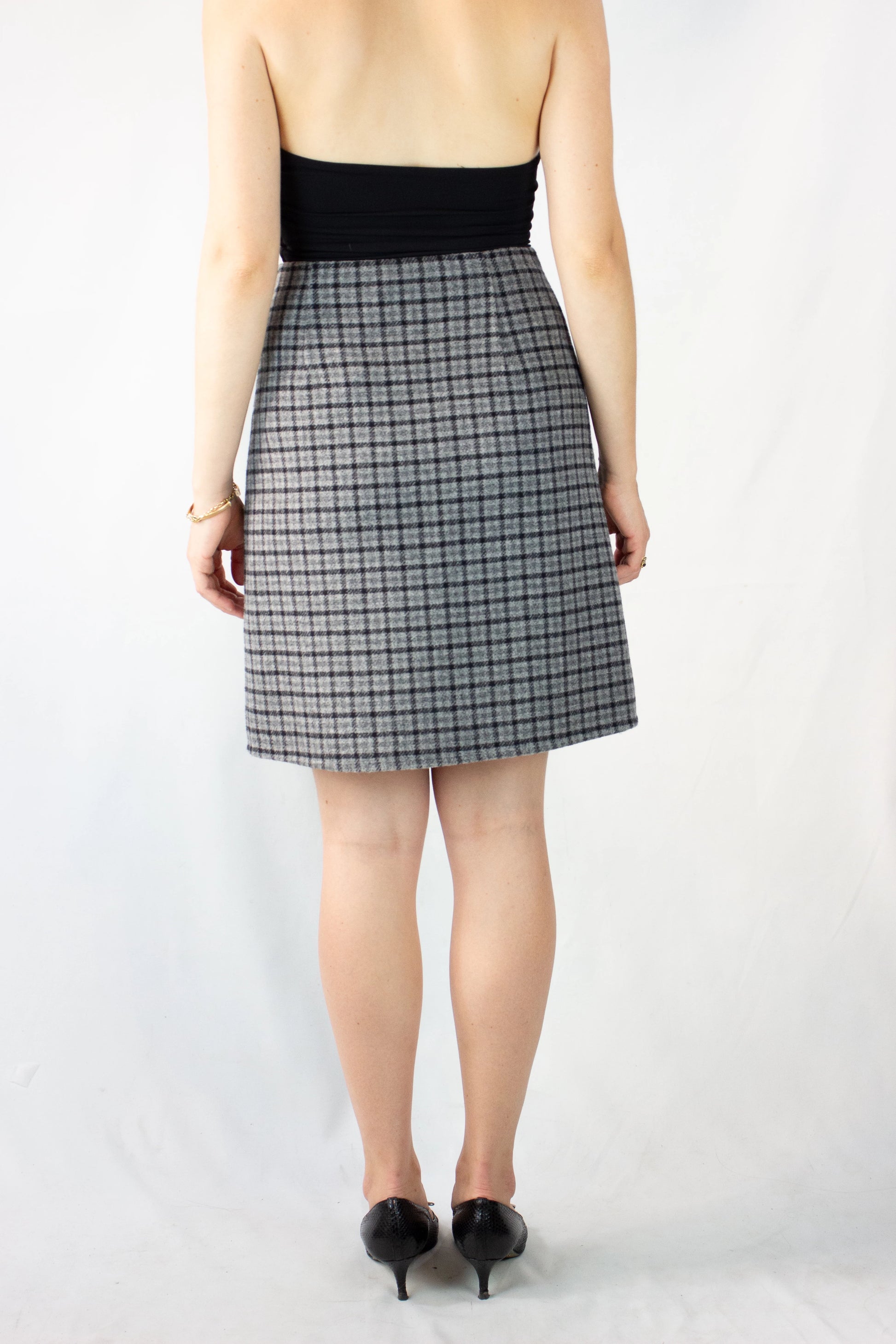 Check High-Waisted Wrap Mini Skirt