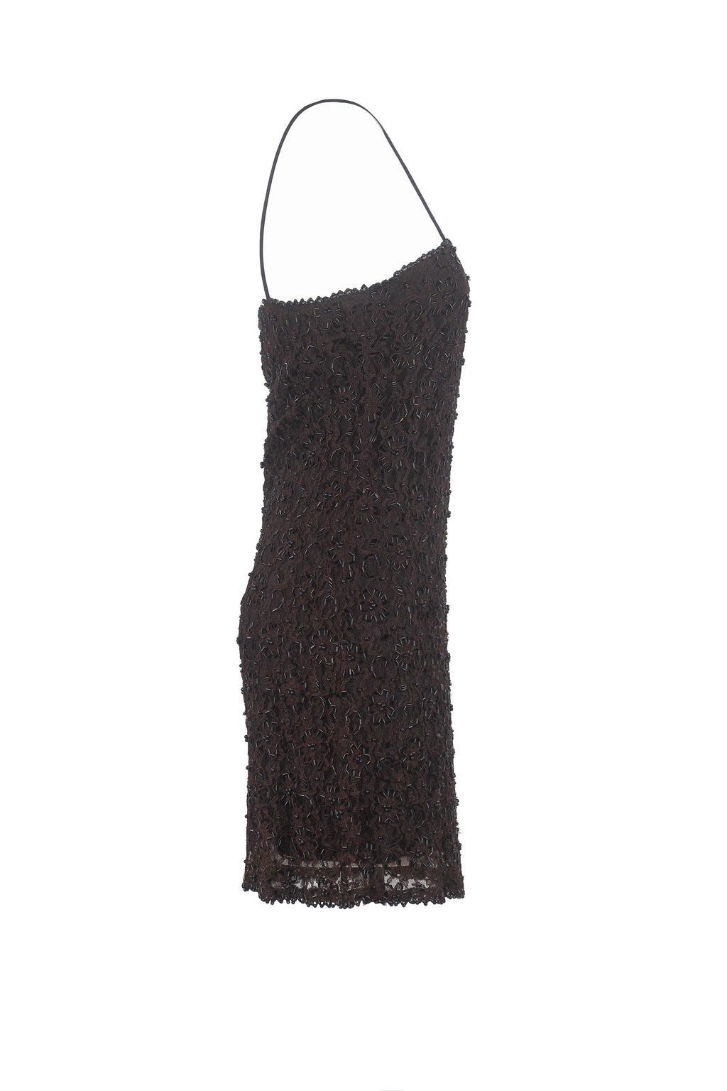 Brown Lace Fitted Dress with Spaghetti Straps