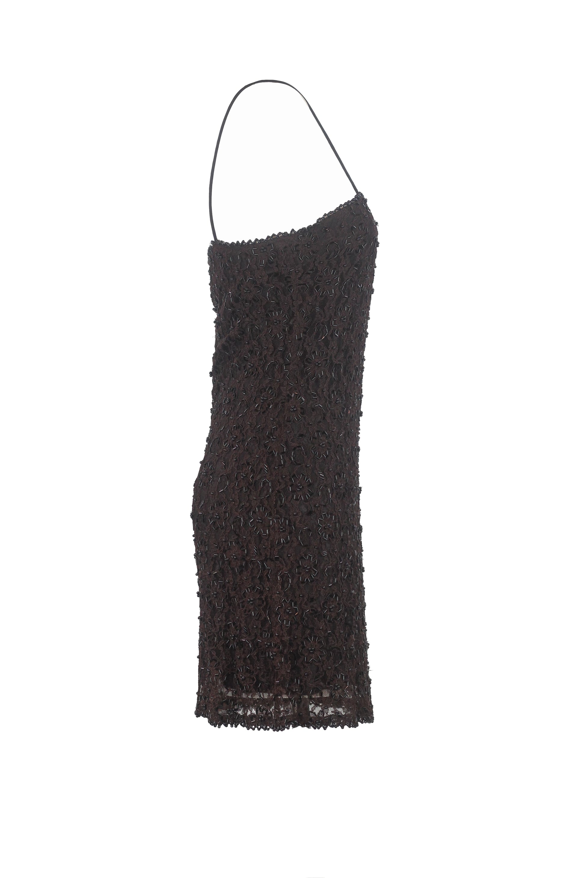 Brown Lace Fitted Dress with Spaghetti Straps
