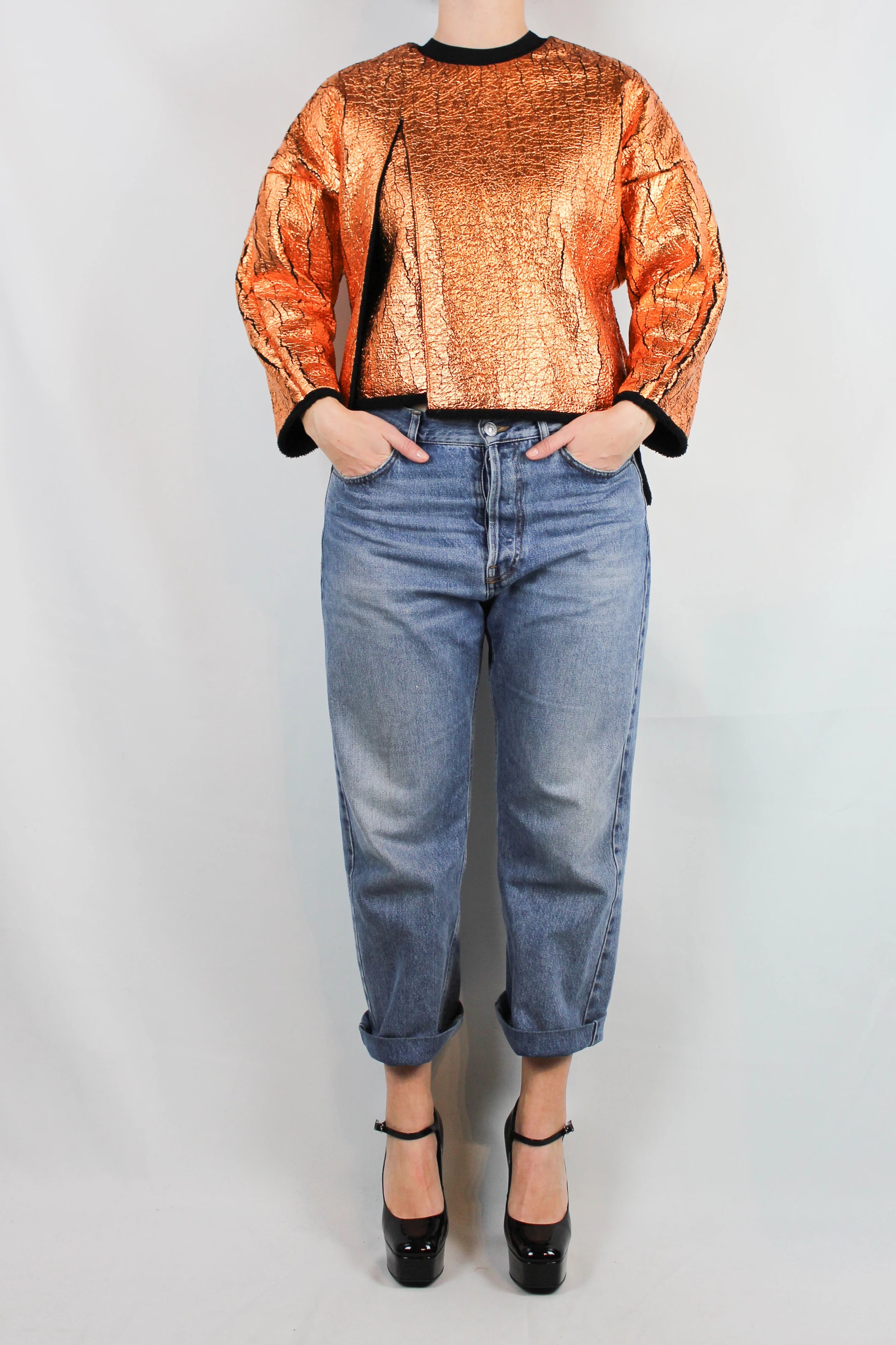 Metallic Sweatshirt with Front Slit and Contrast Hems PreFall2013