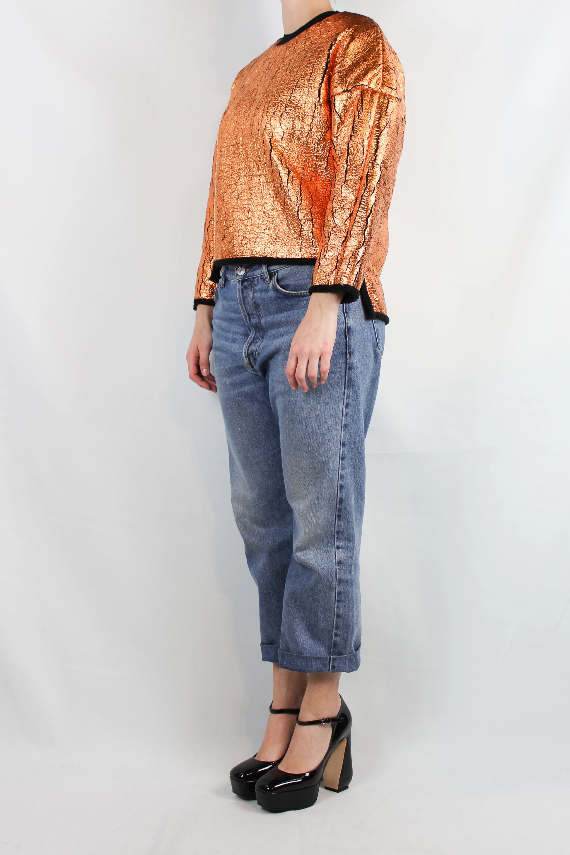 Metallic Sweatshirt with Front Slit and Contrast Hems PreFall2013
