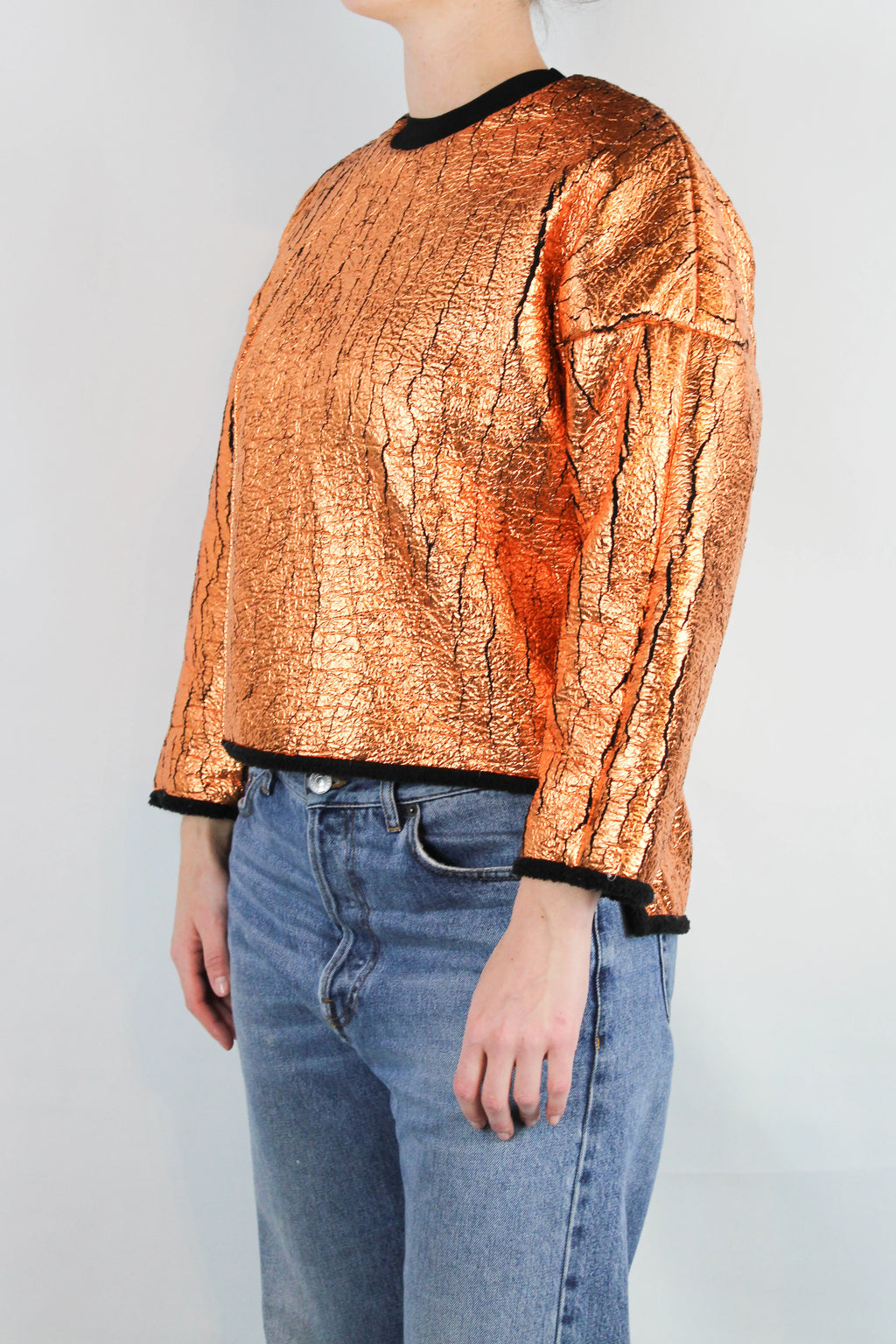 Metallic Sweatshirt with Front Slit and Contrast Hems PreFall2013