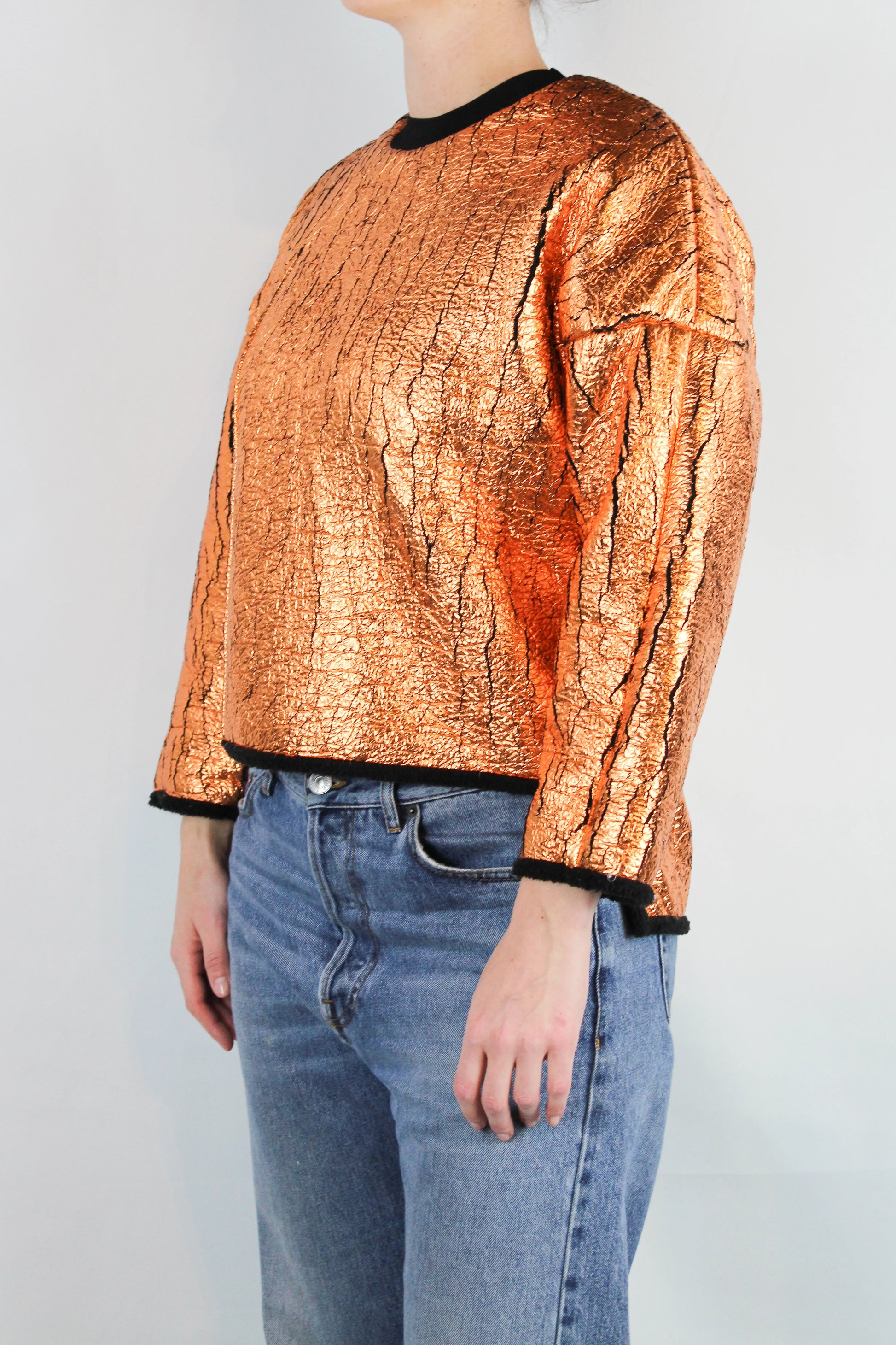 Metallic Sweatshirt with Front Slit and Contrast Hems PreFall2013