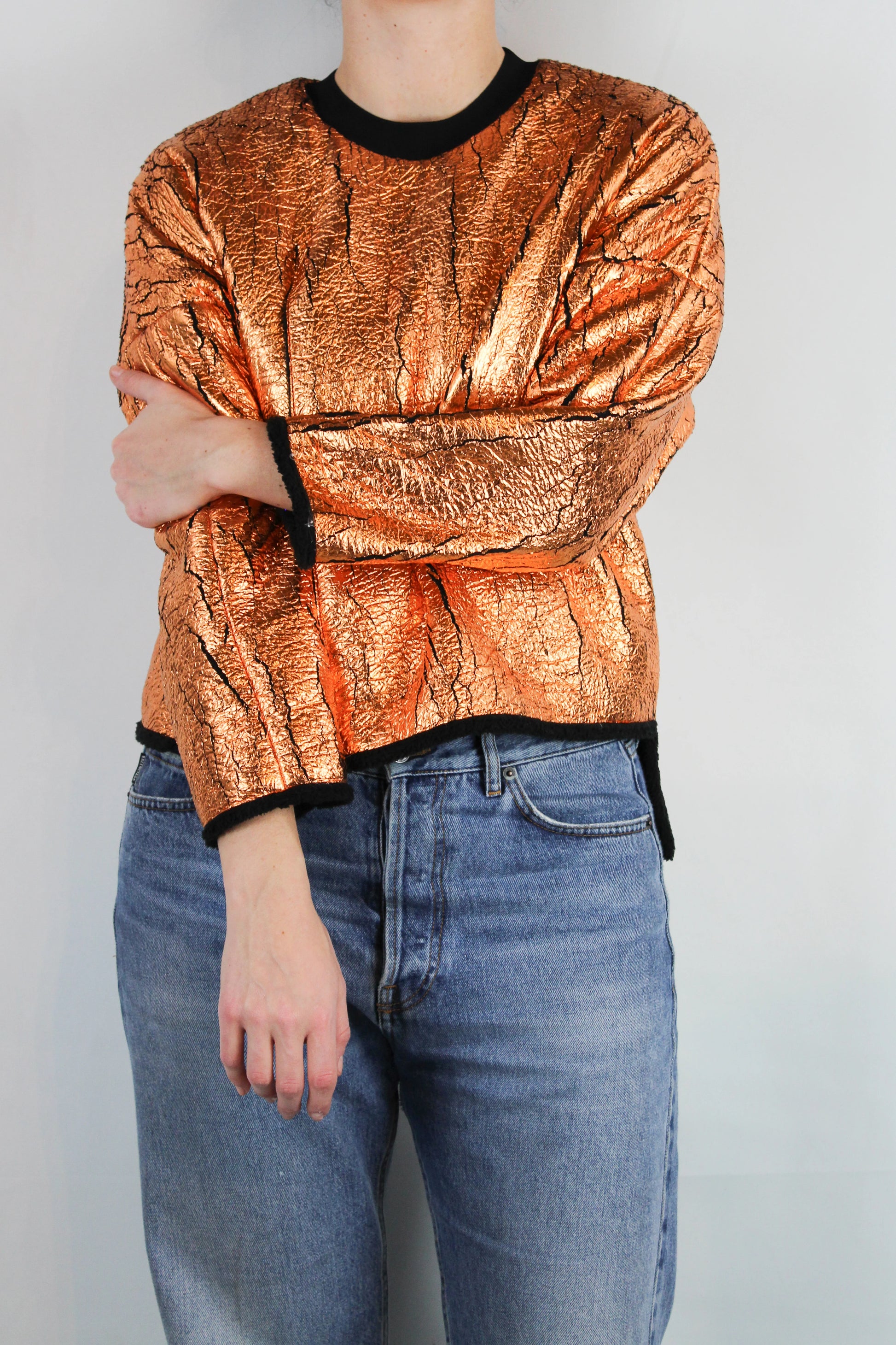 Metallic Sweatshirt with Front Slit and Contrast Hems PreFall2013