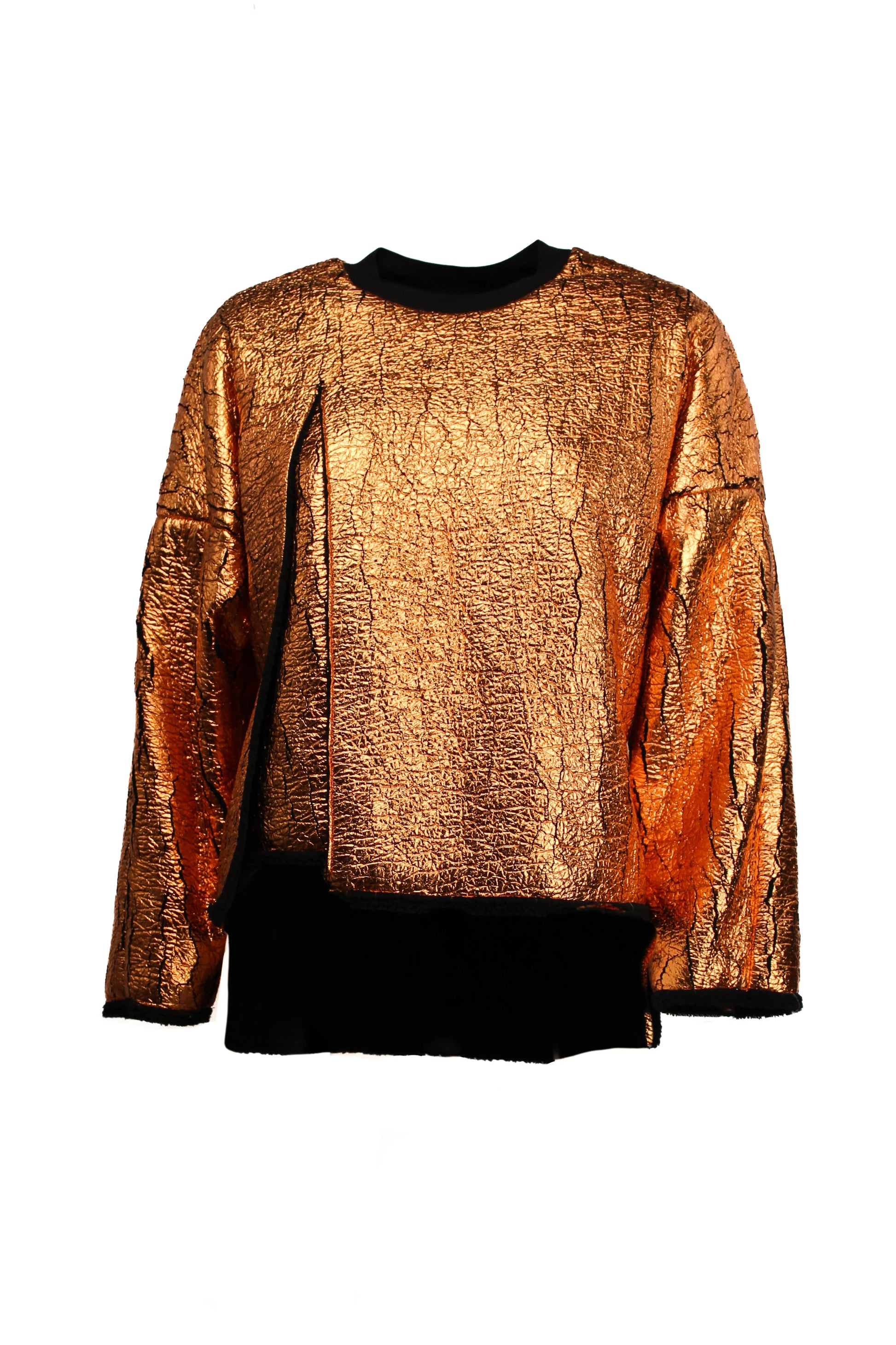 Metallic Sweatshirt with Front Slit and Contrast Hems PreFall2013