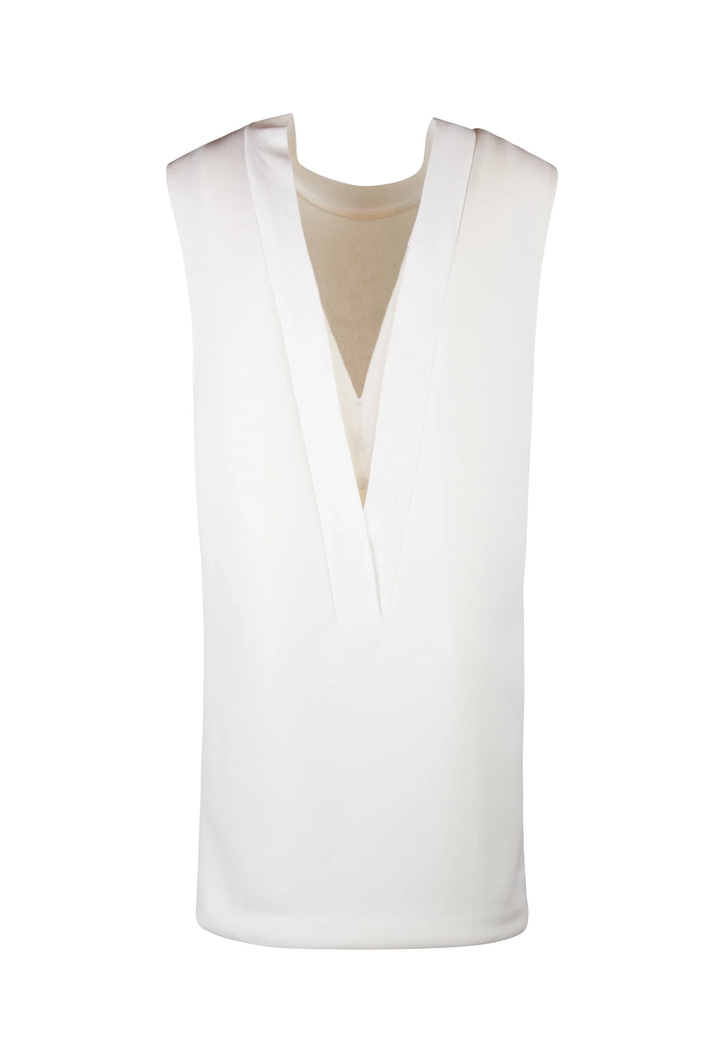 White straight dress with posterior V-neck