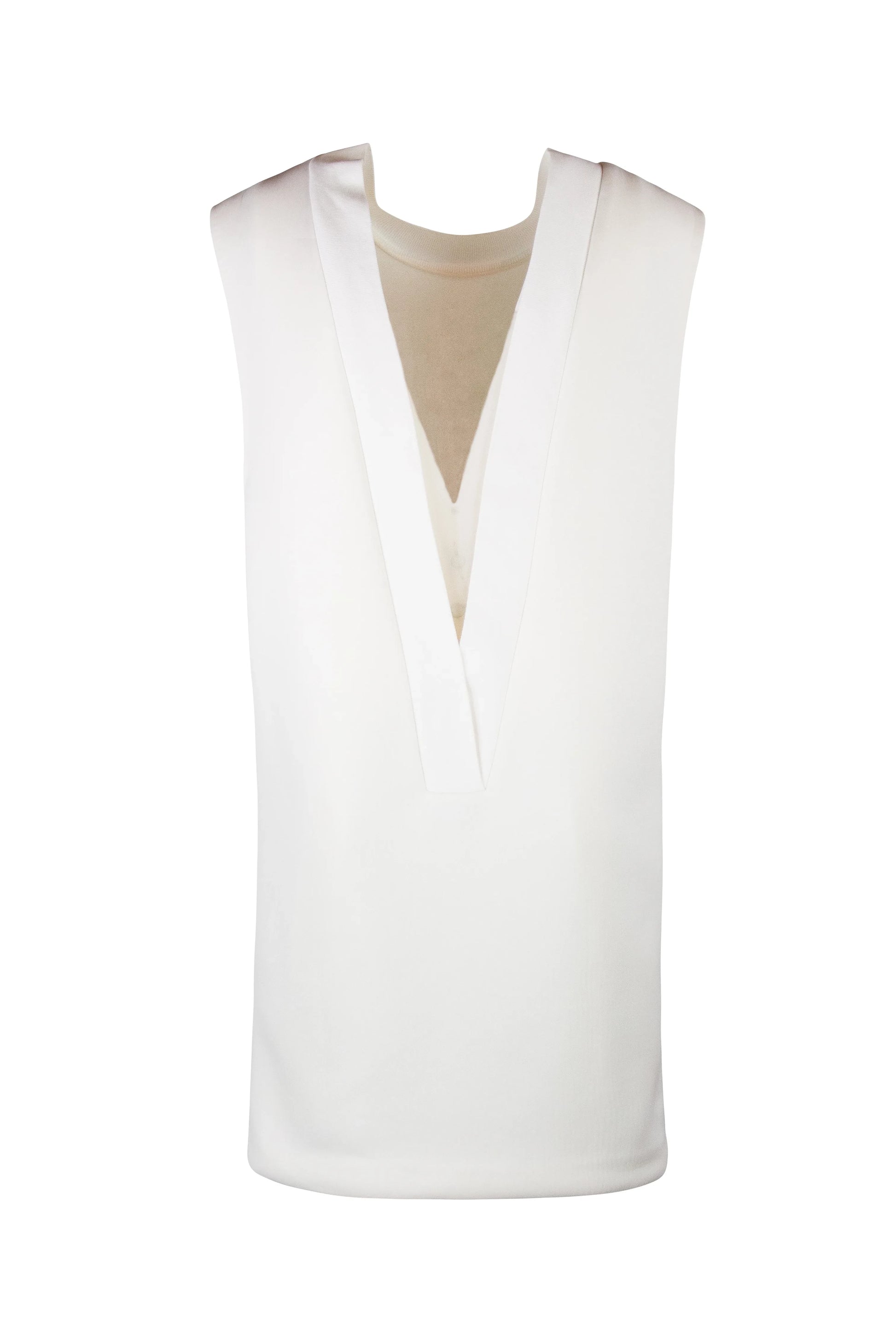 White straight dress with posterior V-neck