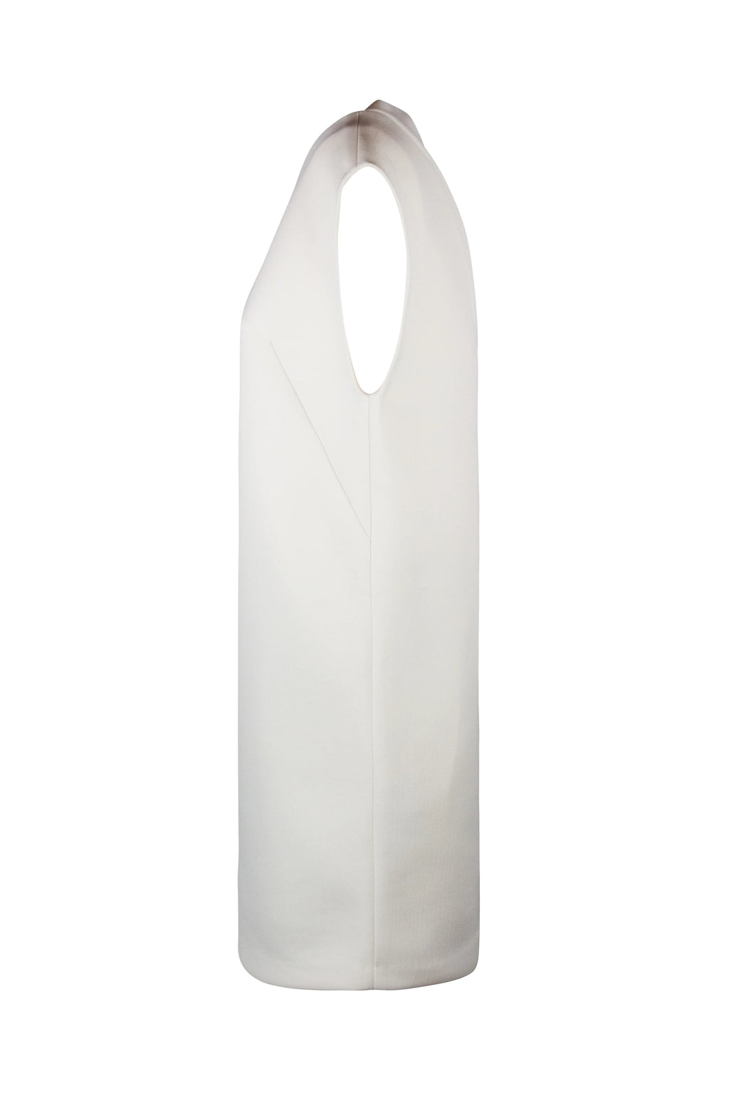 White straight dress with posterior V-neck