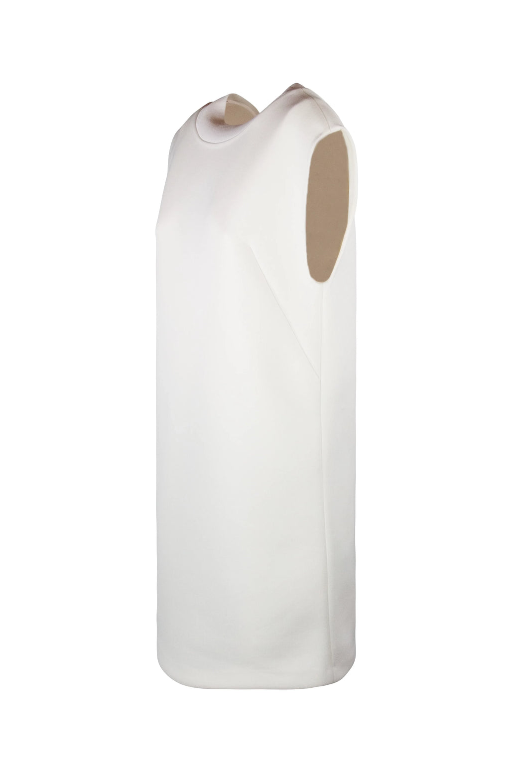 White straight dress with posterior V-neck
