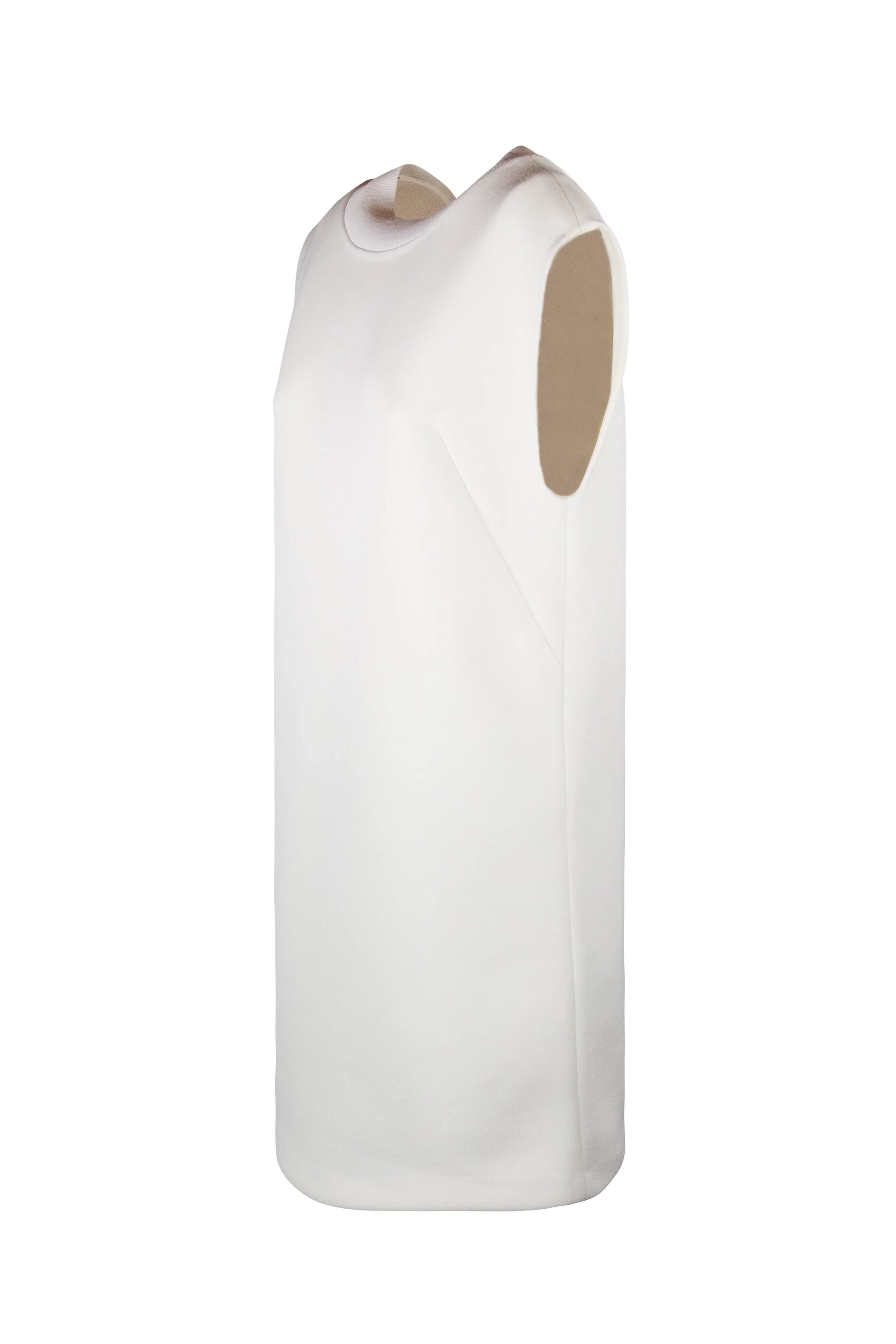 White straight dress with posterior V-neck