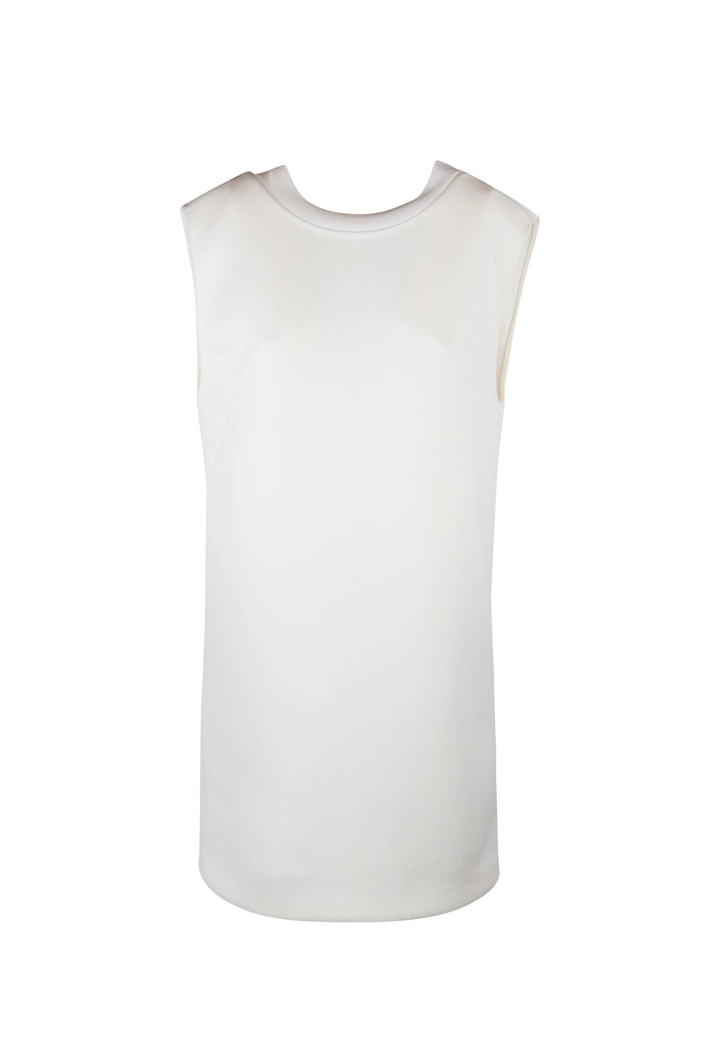 White straight dress with posterior V-neck